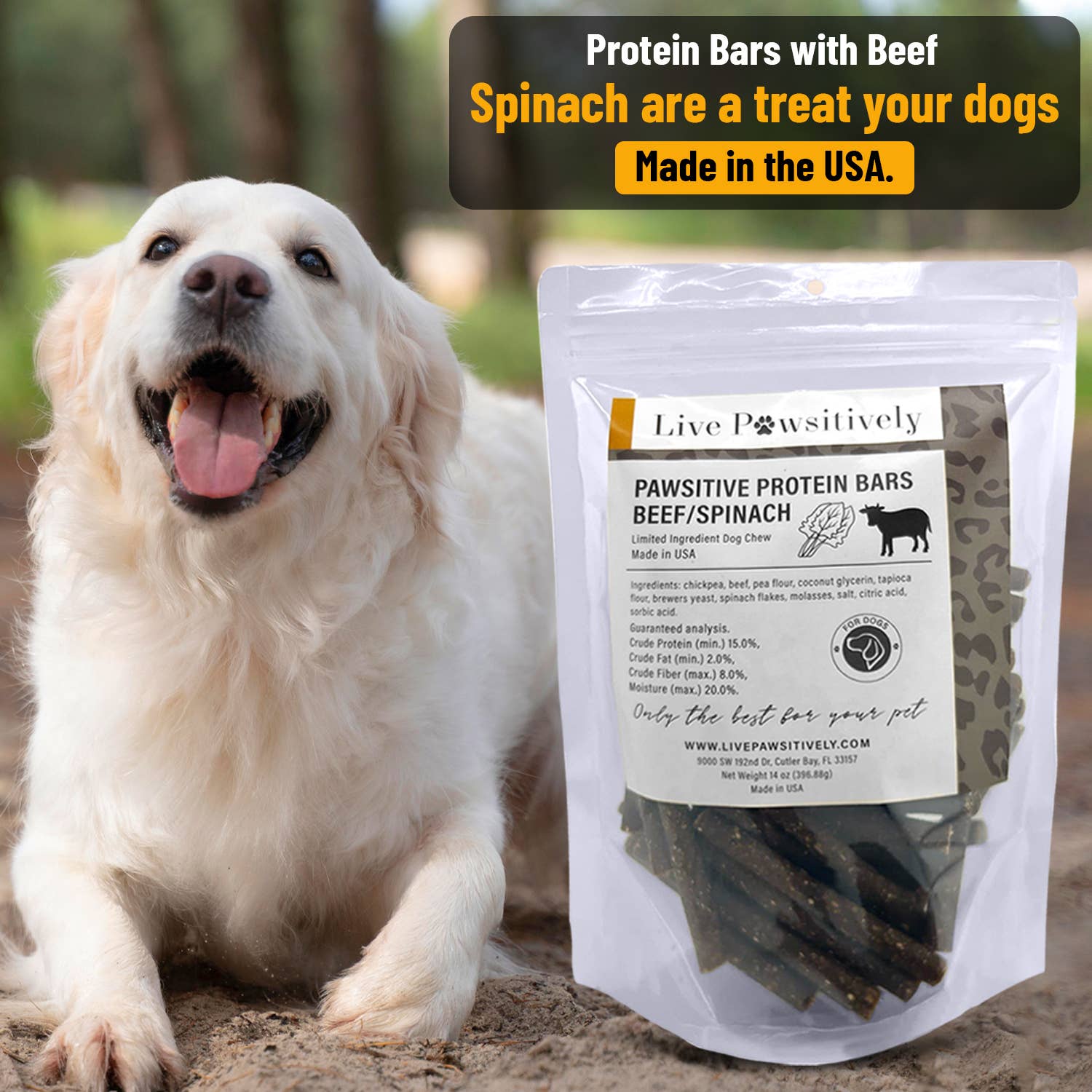 Live Pawsitive - Beef and Spinach Protein Bars for Dogs