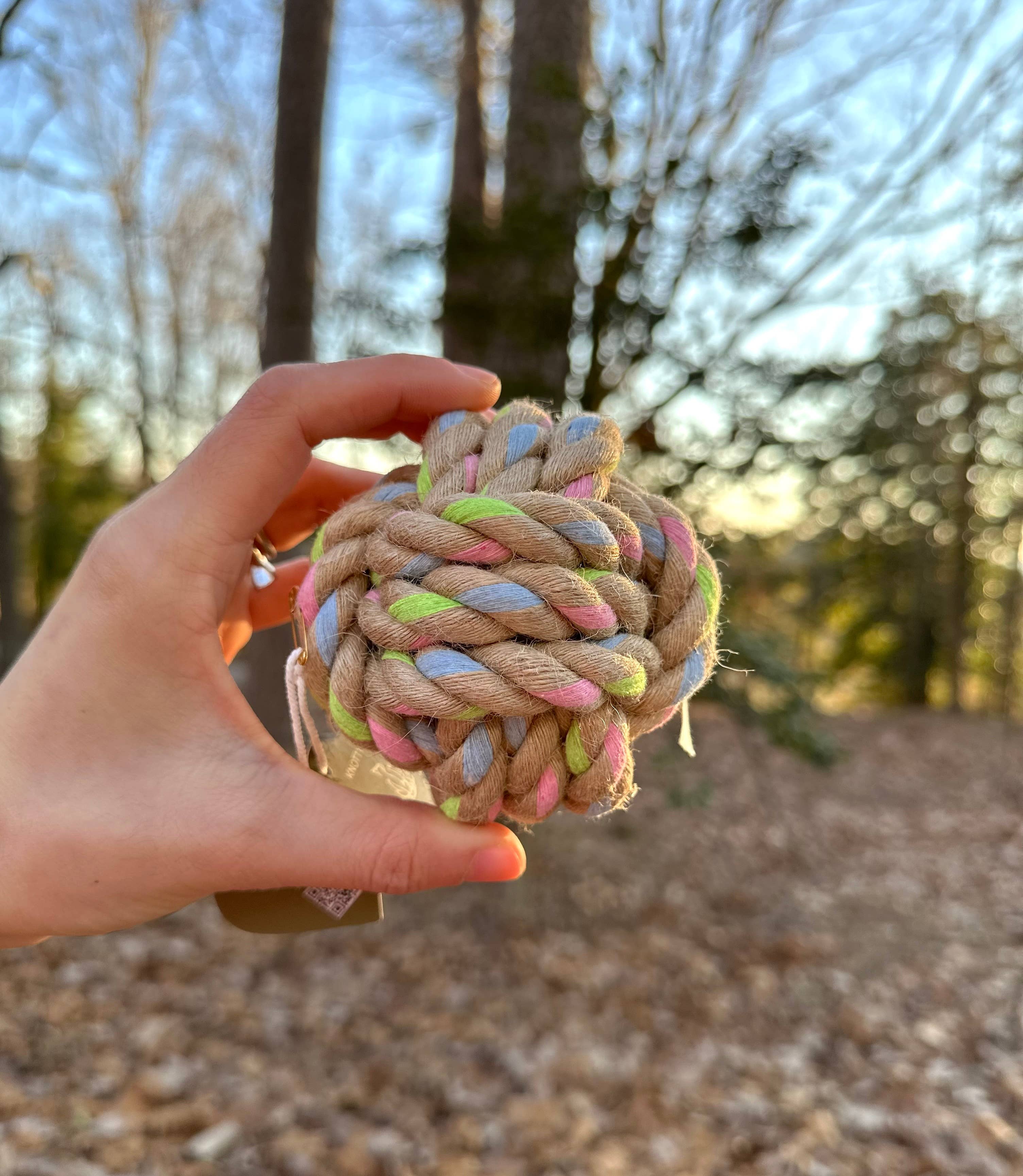 Monli Handcrafted Pet Toys - Rainbow Hemp Knot Ball | Nature Hemp | Recycled Cotton | Eco