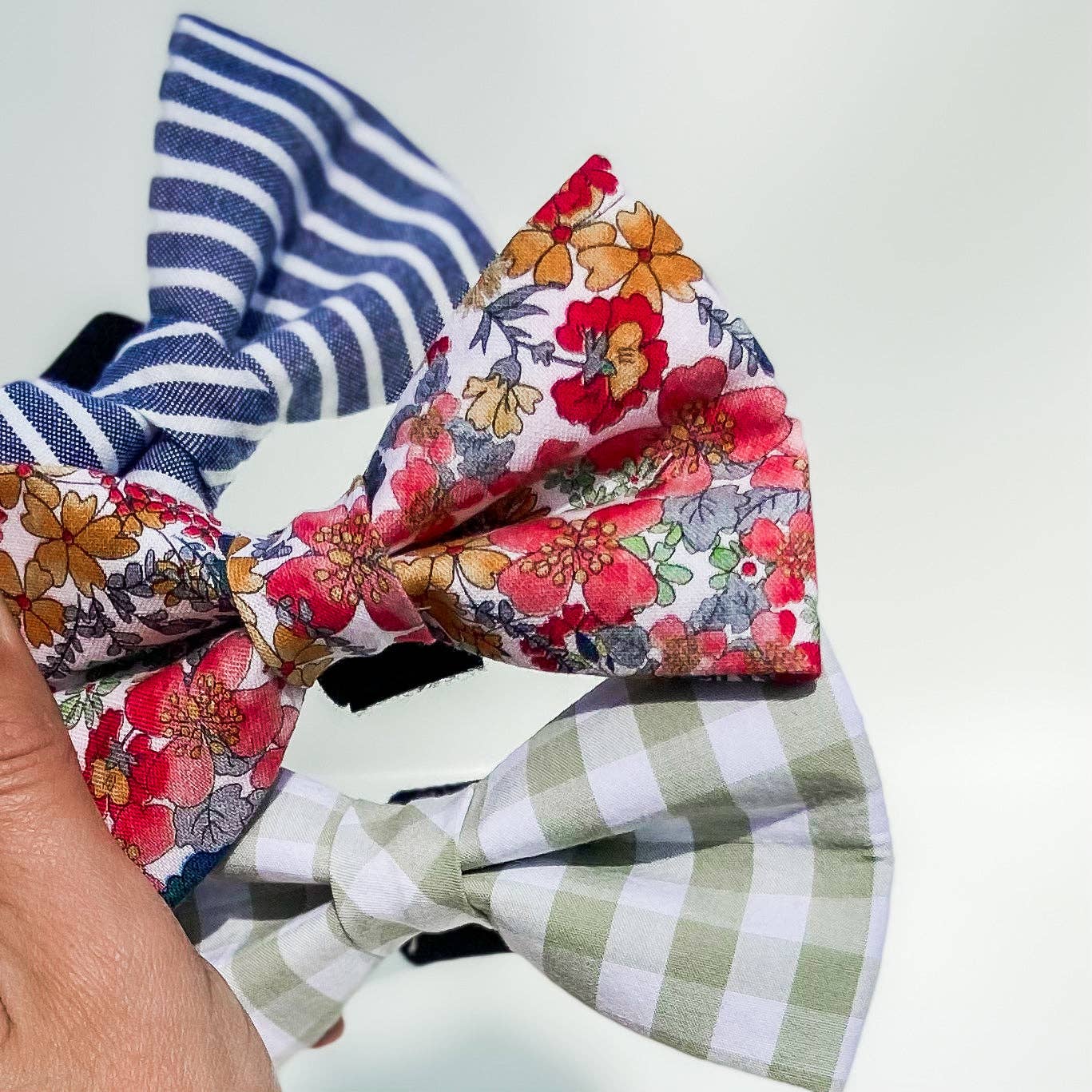 doggish - Sage green check plaid gingham dog bow pet accessory