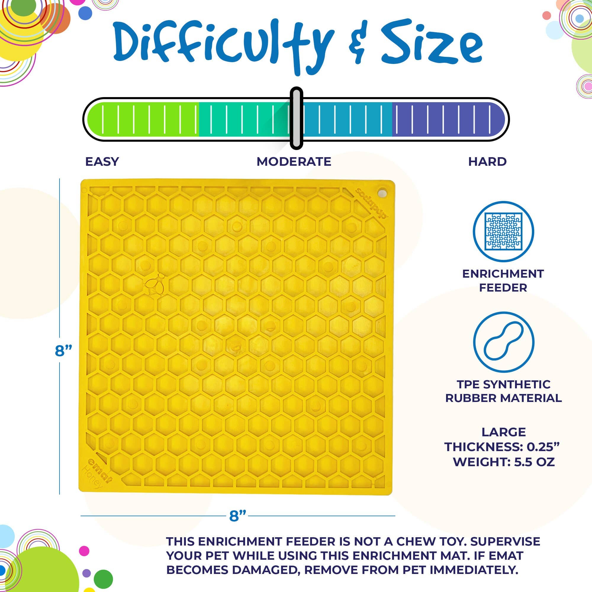 SodaPup - Honeycomb Design Emat Enrichment Licking Mat - Yellow - Large