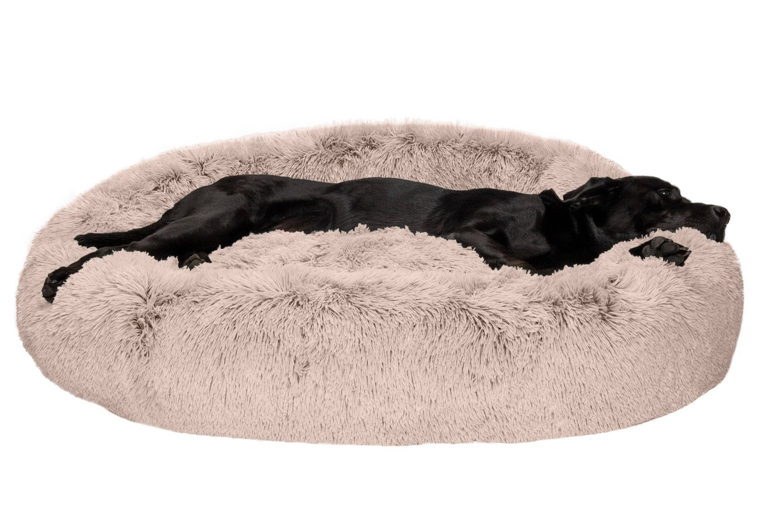 Calming Cuddler Long Fur Donut Dog Bed: Large / Mist Gray