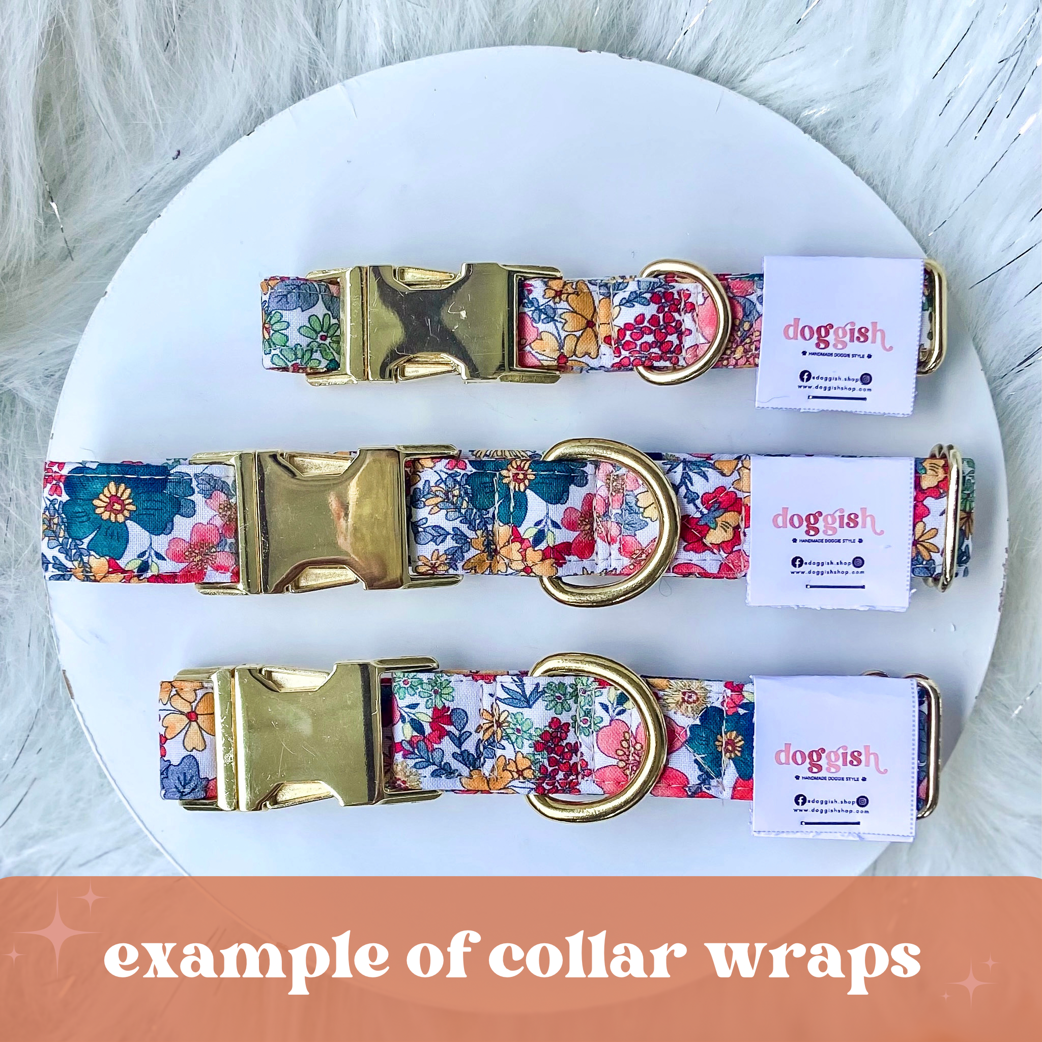doggish - Handmade dog collar moss green and rust floral daisy