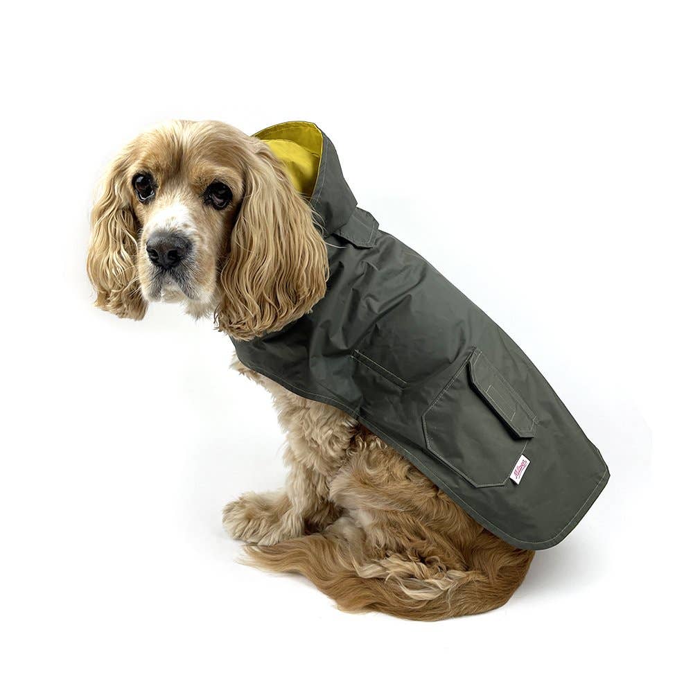 Milltown Brand - Dog Reversible Rain Coat - Olive/Mustard