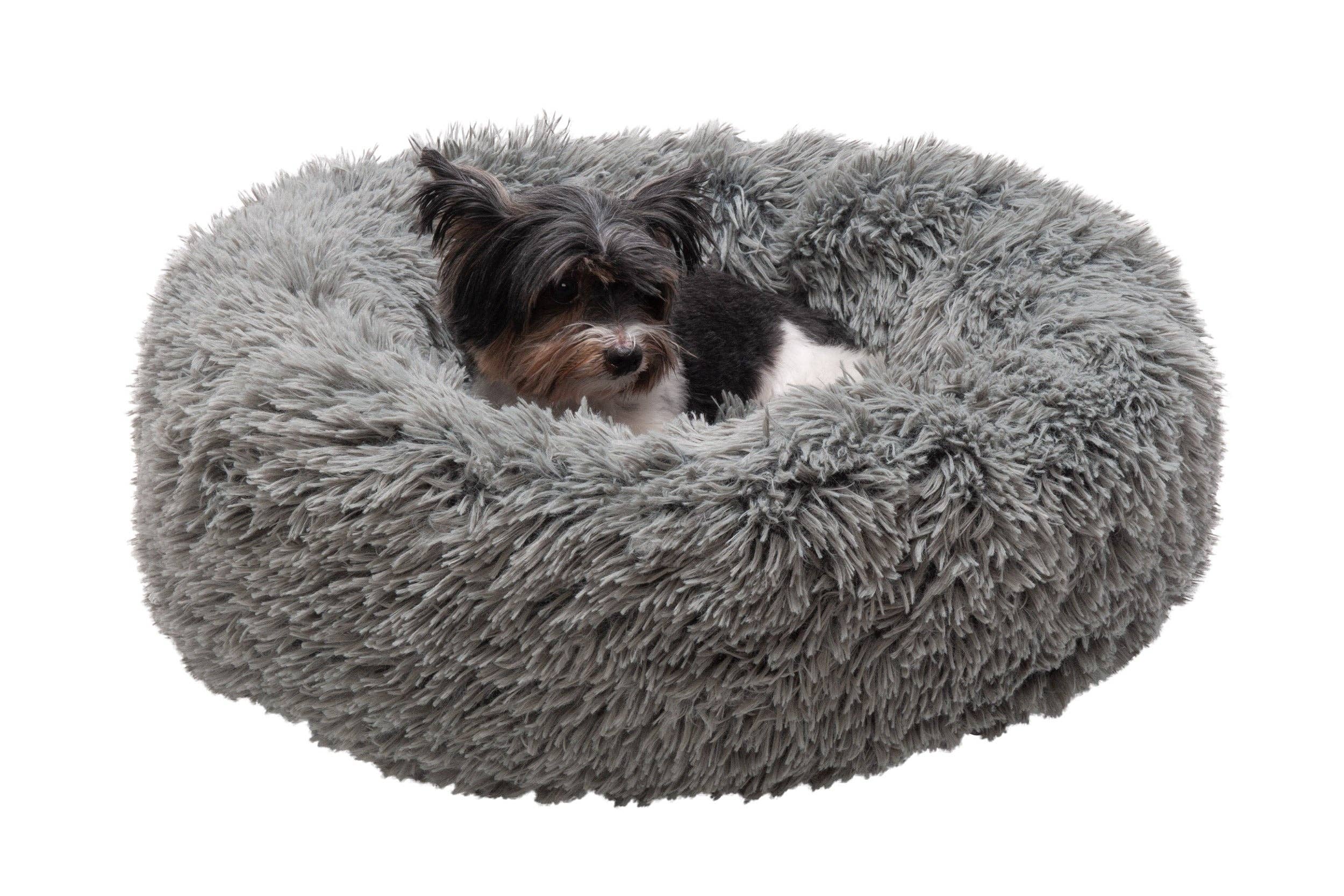 Calming Cuddler Long Fur Donut Dog Bed: Large / Mist Gray