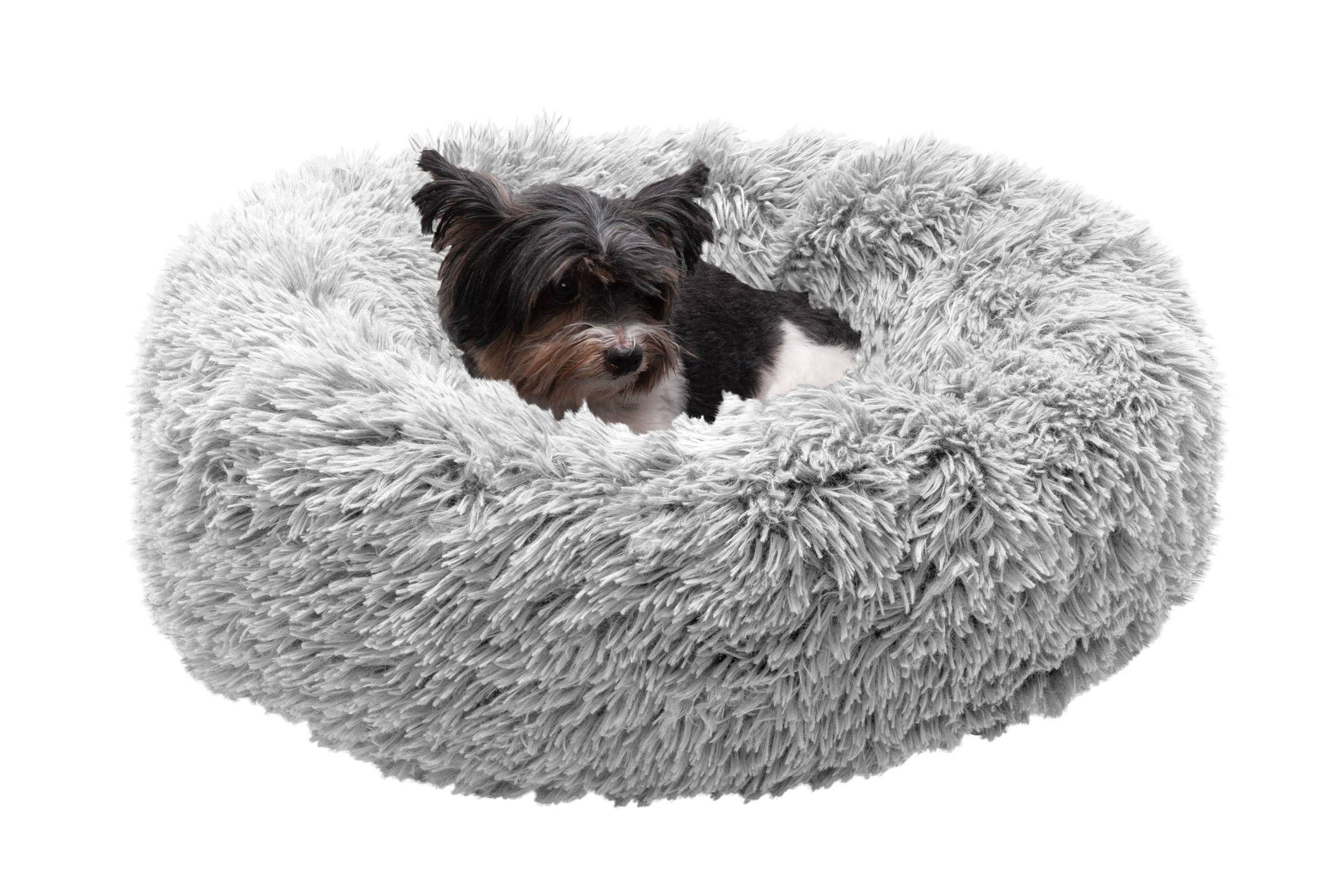 Calming Cuddler Long Fur Donut Dog Bed: Large / Mist Gray