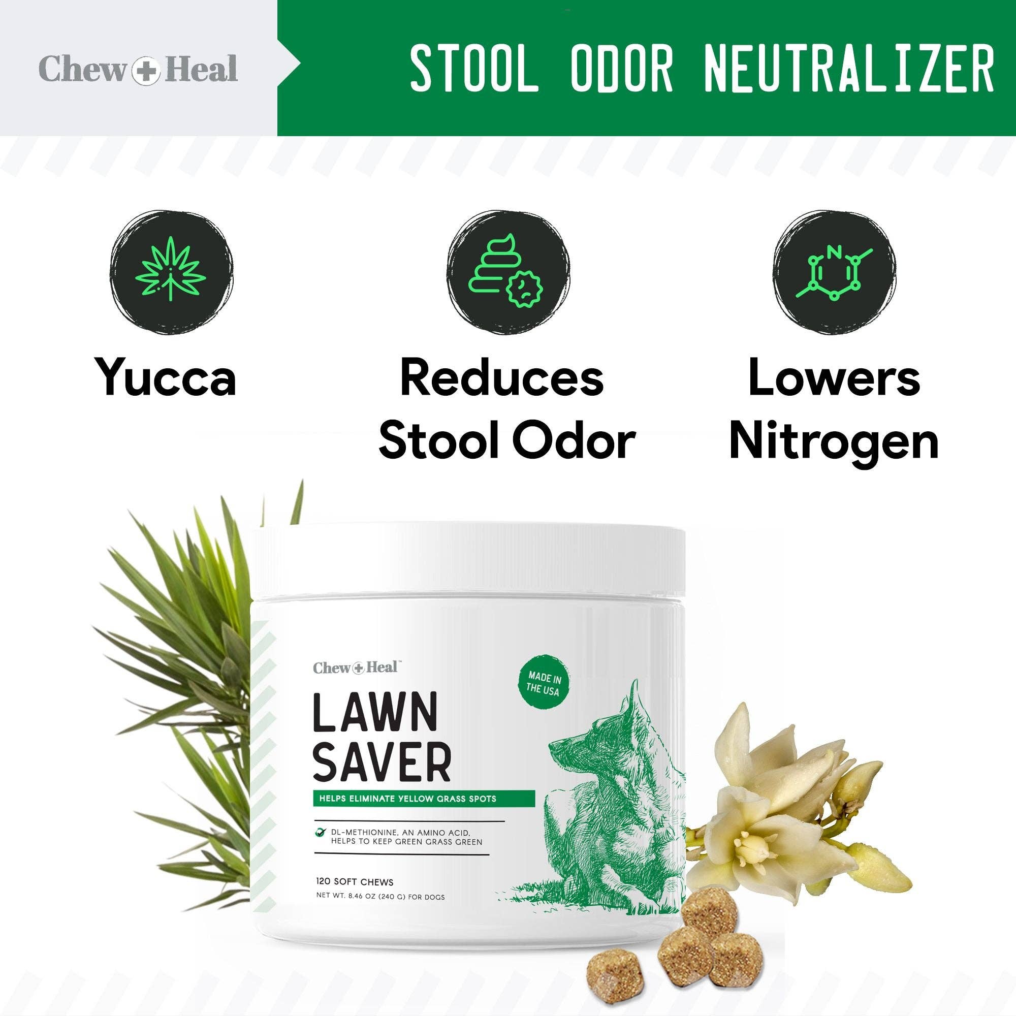 Chew + Heal - Chew + Heal Grass Saver Chews For Dogs| Dog Urine Grass Saver| 120 Soft Chews