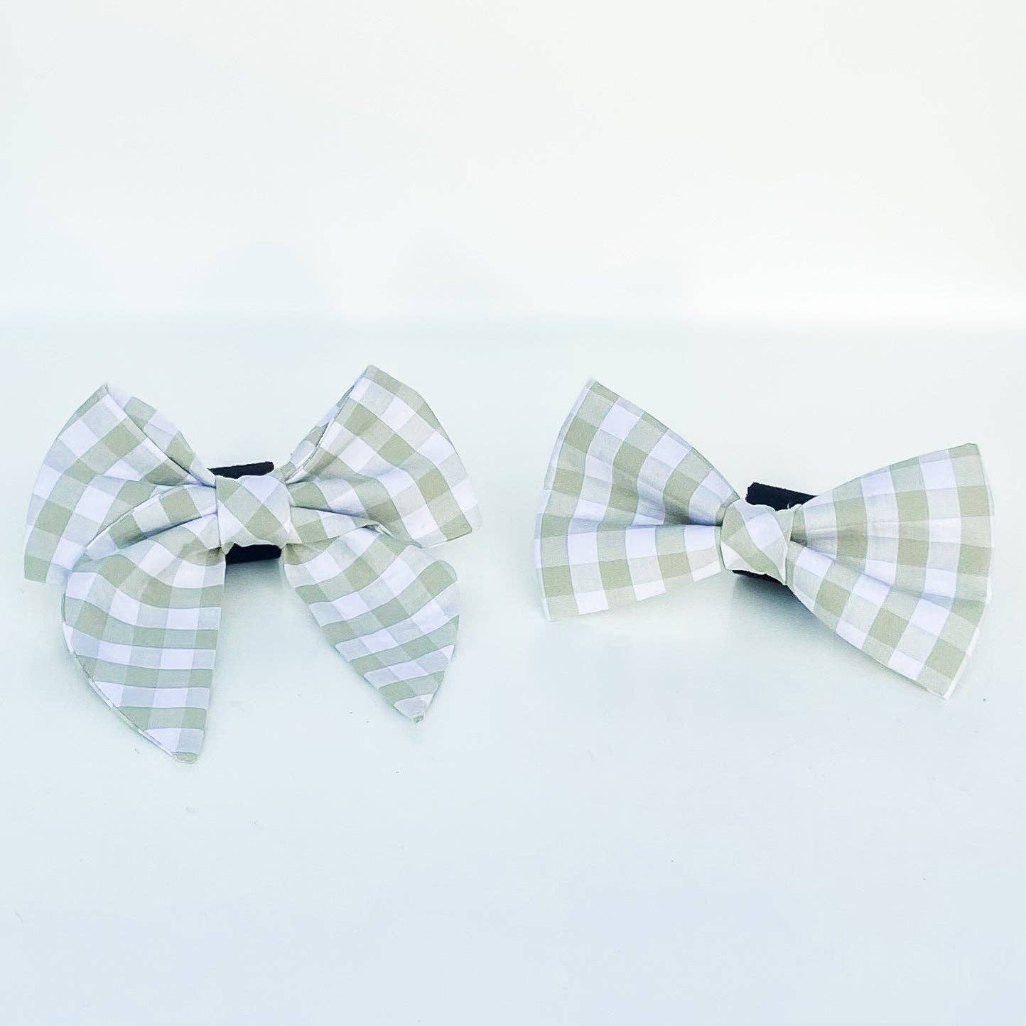 doggish - Sage green check plaid gingham dog bow pet accessory