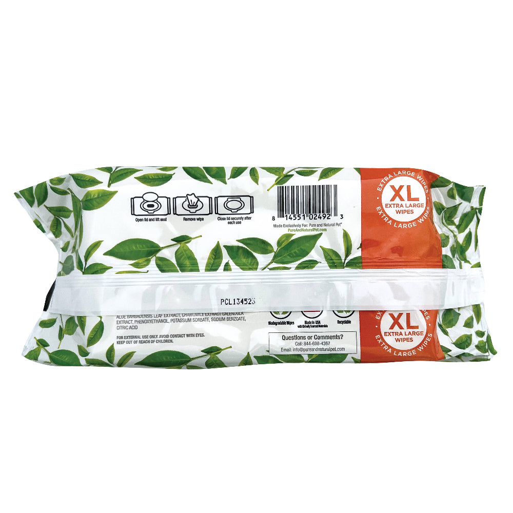 Pack of extra large wipes with leaf design on a white background