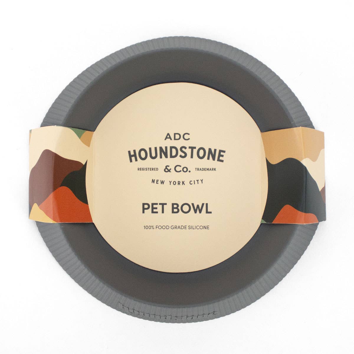 Charcoal silicone travel pet bowl on a white background.