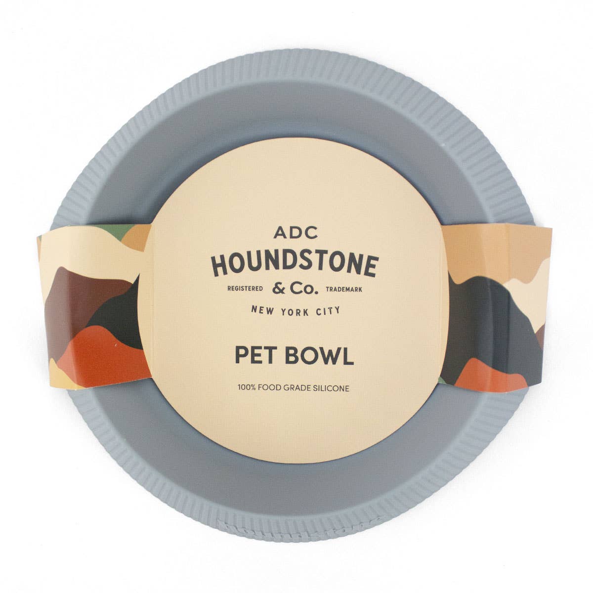 Slate gray silicone travel pet bowl on a white background.