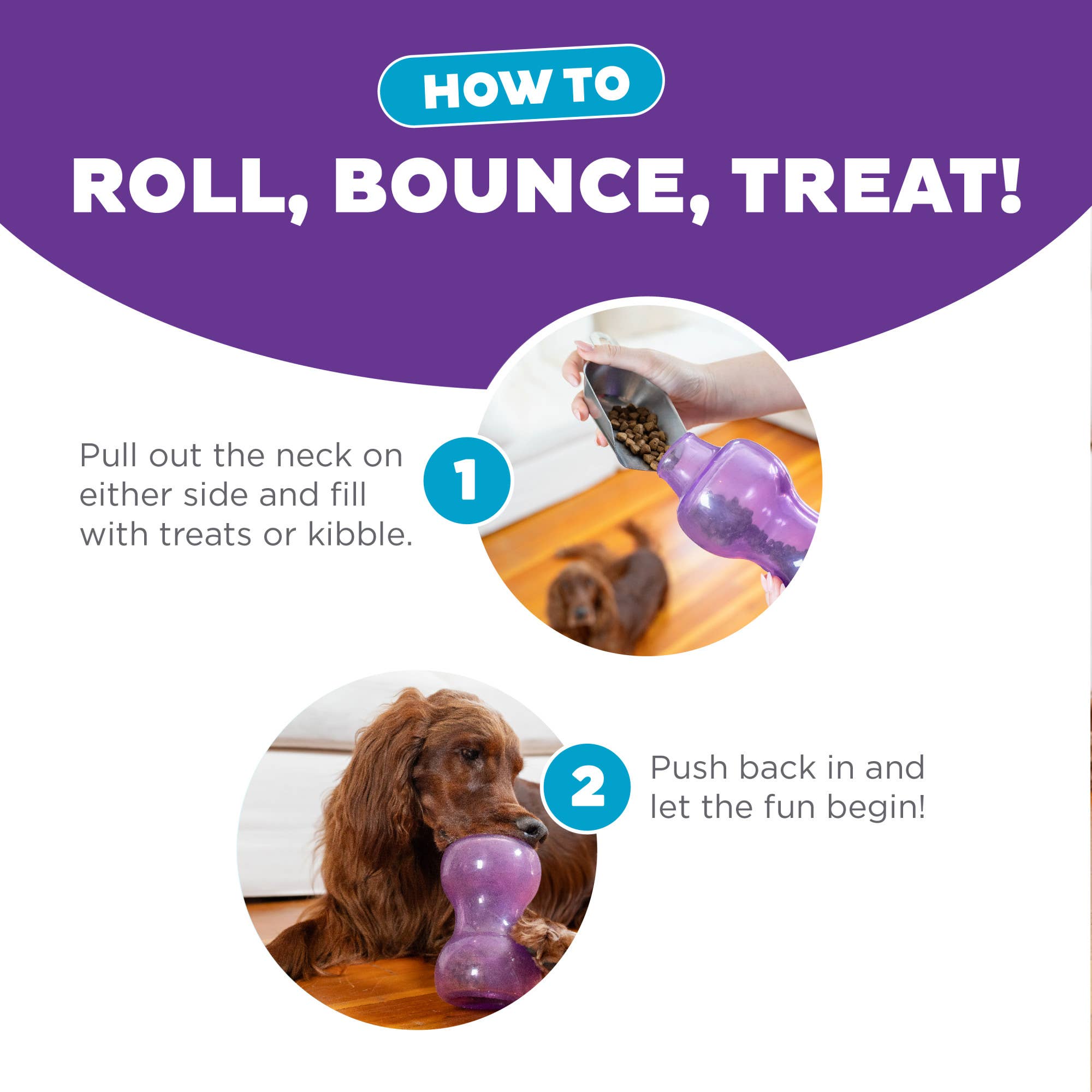 Instructions on how to use the dog toy with images and text.