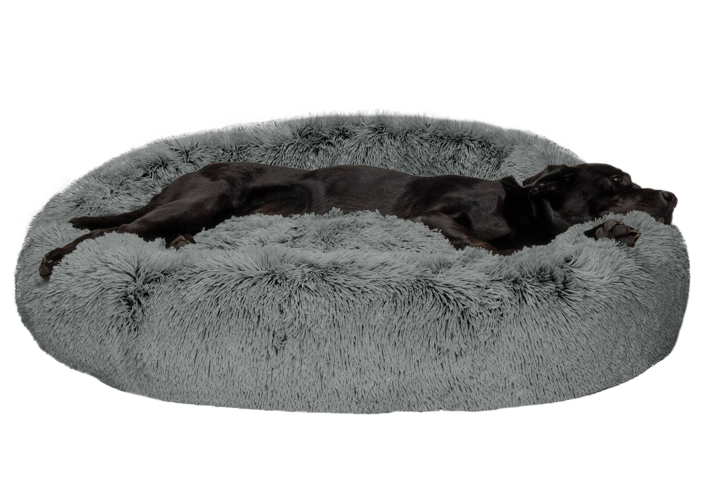 Calming Cuddler Long Fur Donut Dog Bed: Large / Mist Gray