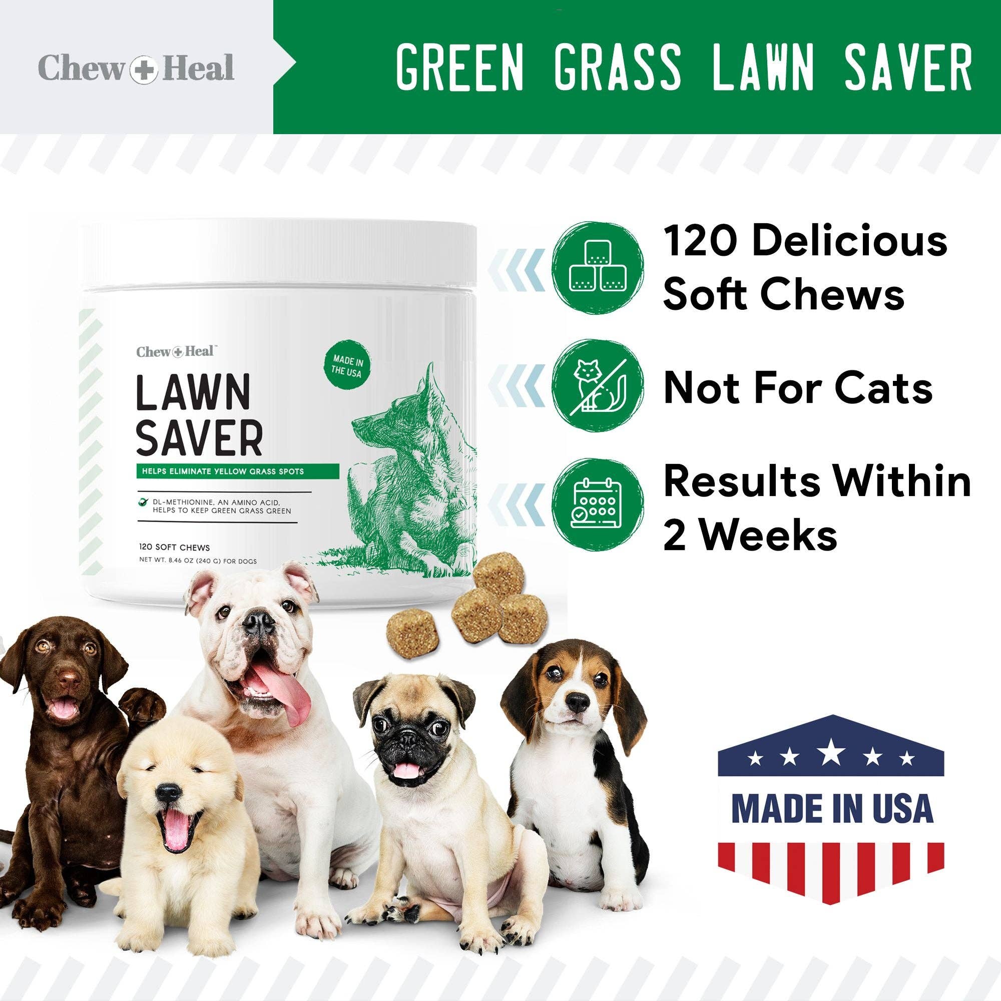 Chew + Heal - Chew + Heal Grass Saver Chews For Dogs| Dog Urine Grass Saver| 120 Soft Chews