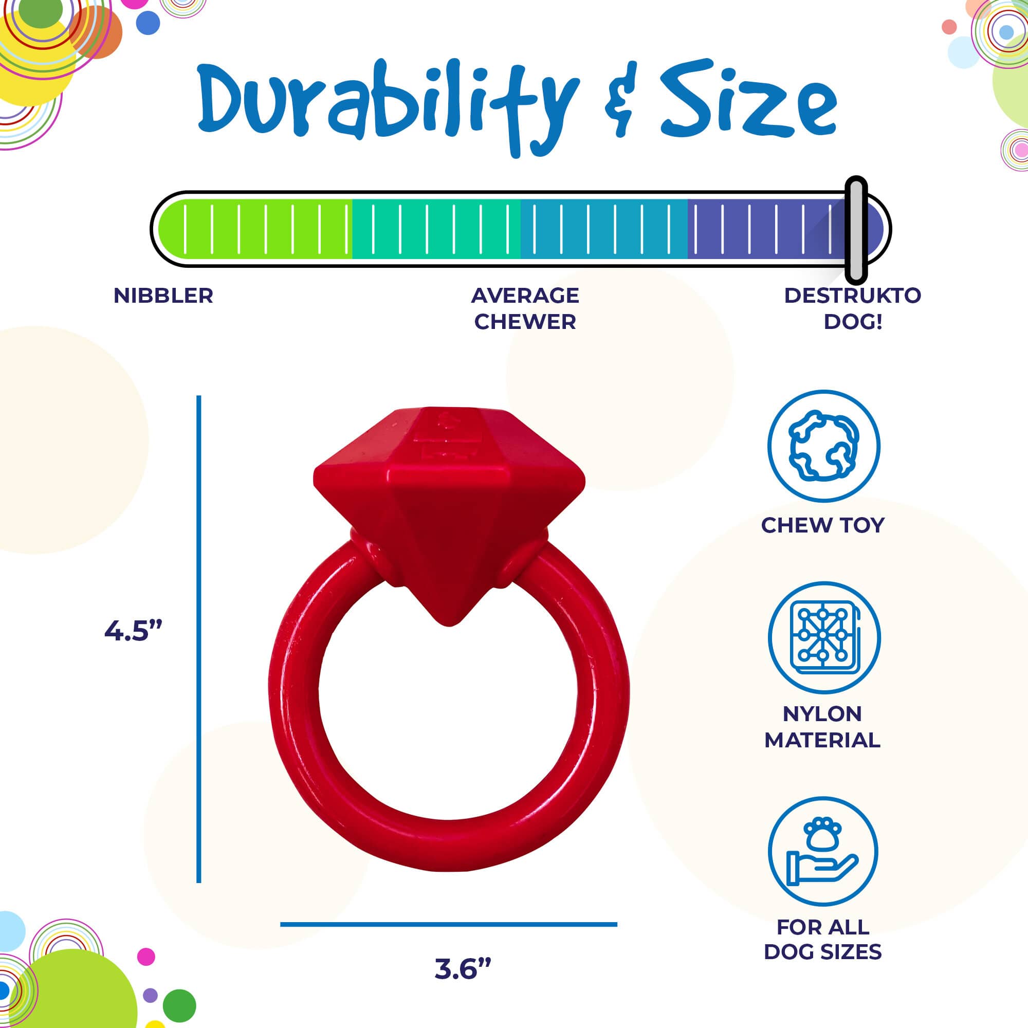 SodaPup Dog Toys - Diamond Ring Durable Nylon Teething Ring for Puppies