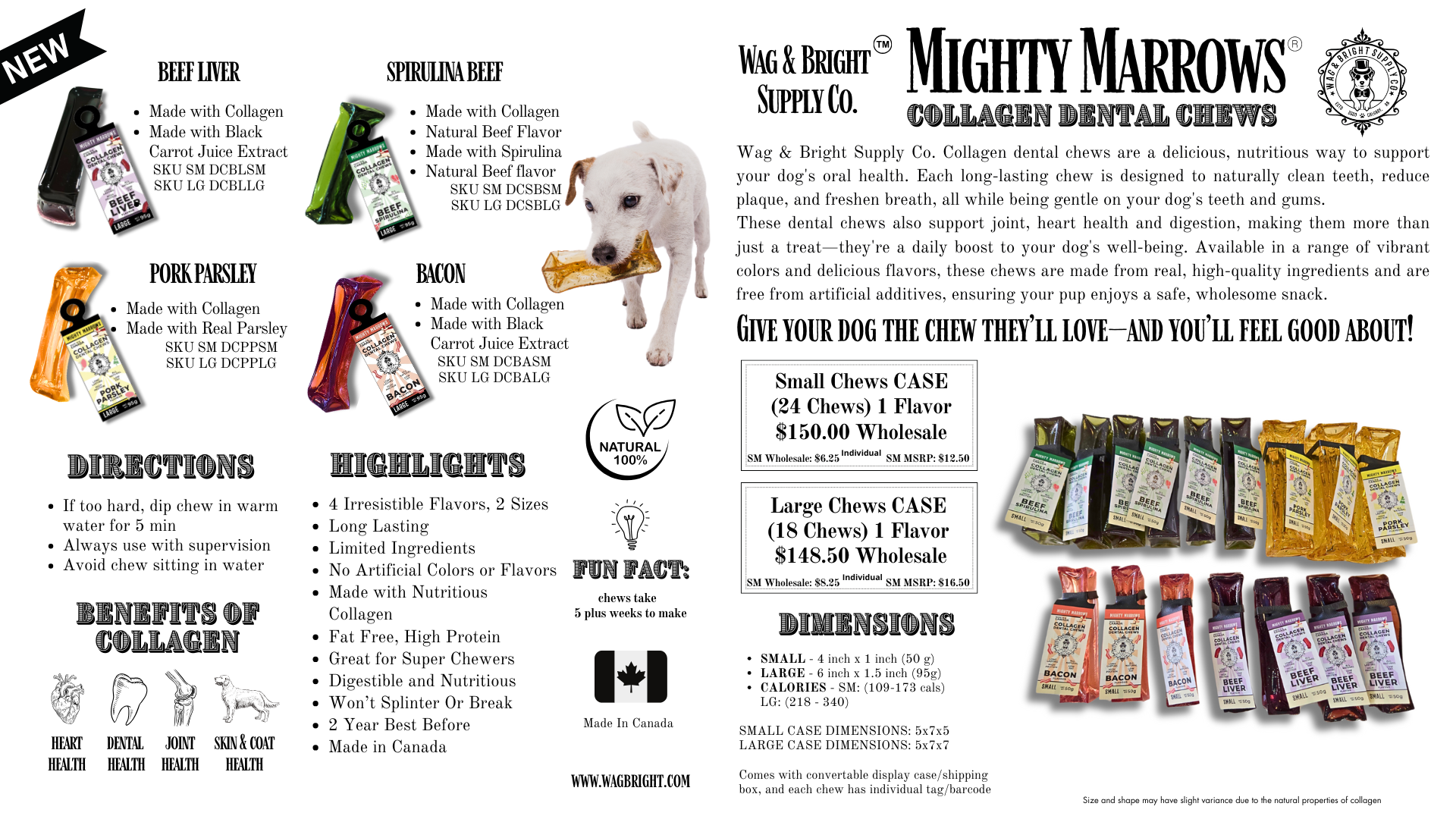 Wag & Bright Supply Co. - Mighty Marrows Collagen Dental Chew - Beef Liver - Large