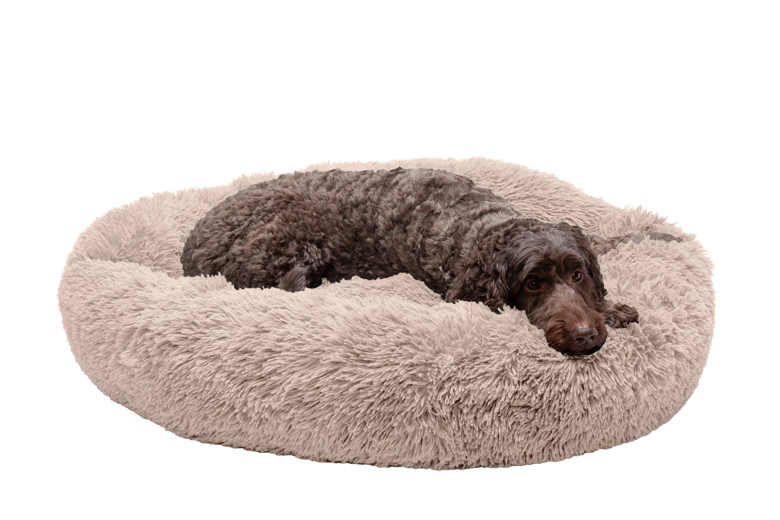 Calming Cuddler Long Fur Donut Dog Bed: Large / Mist Gray