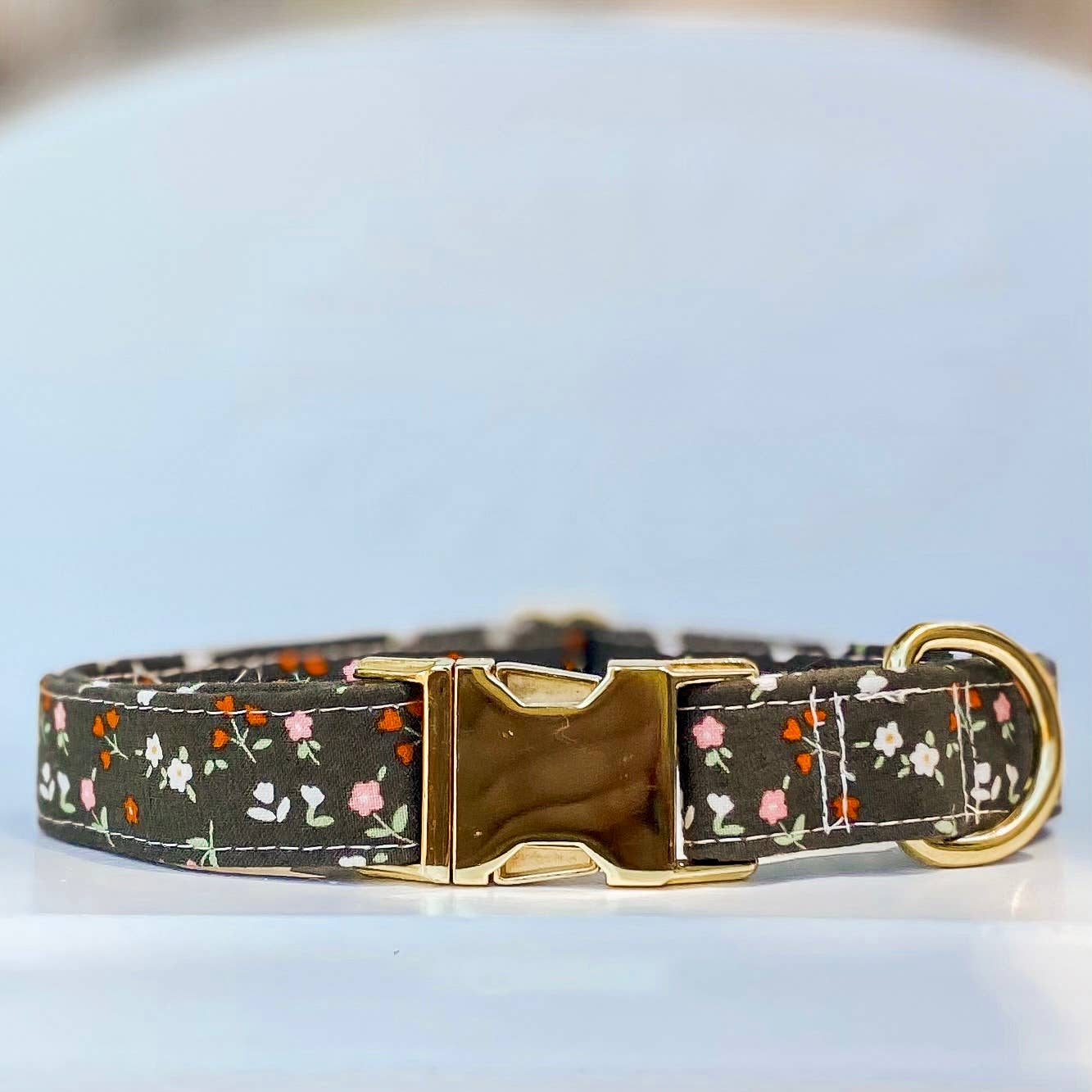 doggish - Handmade dog collar moss green and rust floral daisy