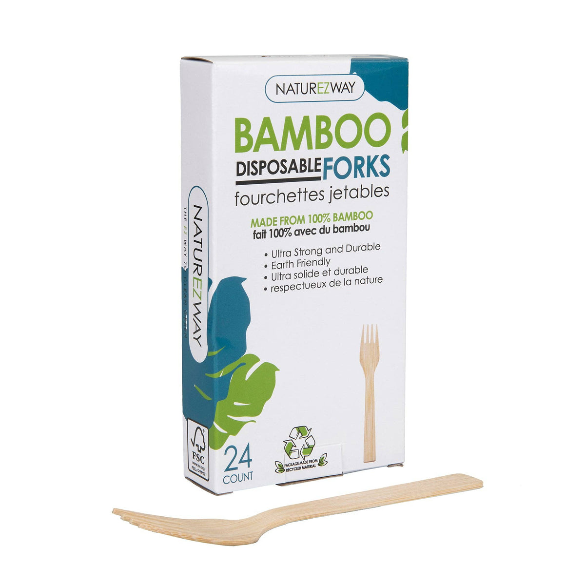 NatureZway - 24 PACK, Bamboo Forks - Disposable - Reusable