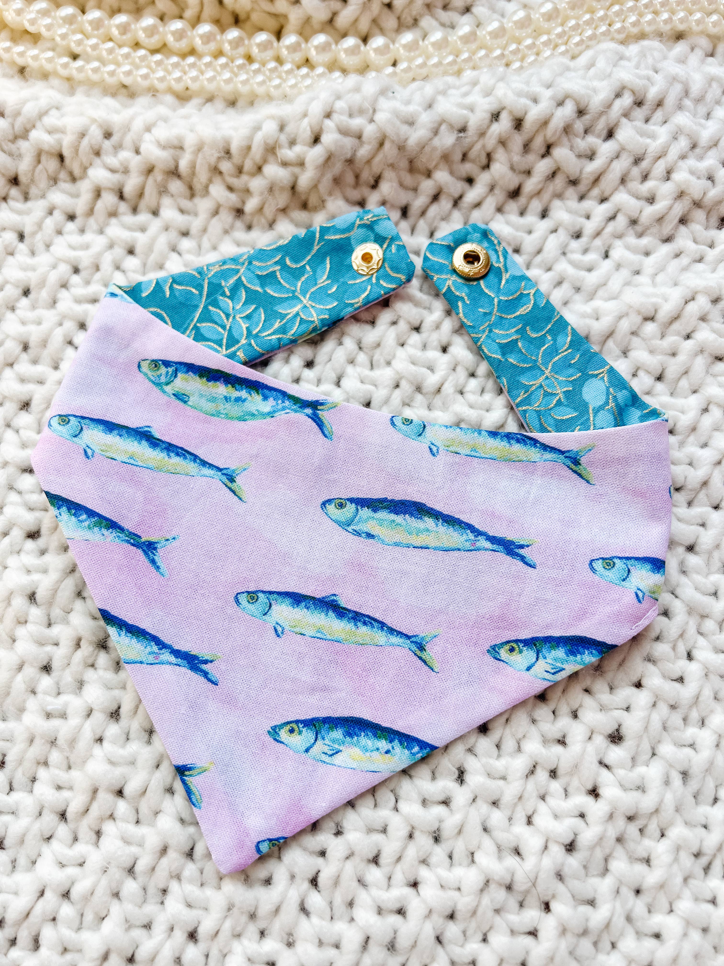 StellaLoo - Summer Beach Snap-On Dog Reversible Bandana, Cotton