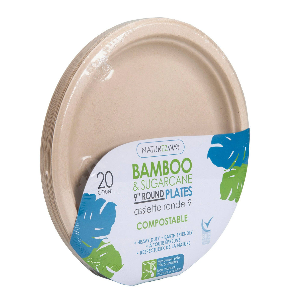 NatureZway - 20 PACK, 9" Bamboo & Sugarcane Compostable Round Plates