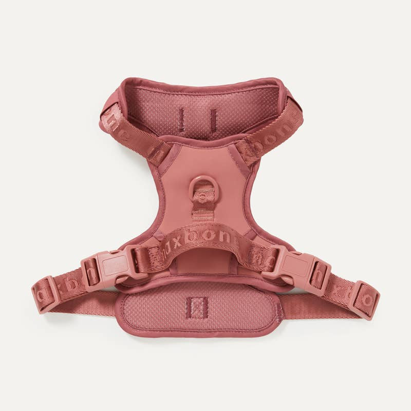 Rosewood colored easy fit dog harness on a white background.