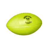 Yellow football with branding on a white background.