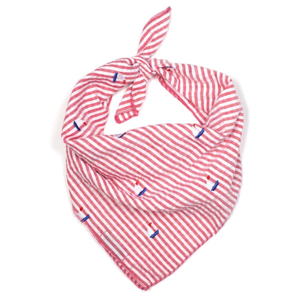 The Worthy Dog - Red Stripe Sailboat Bandana - large