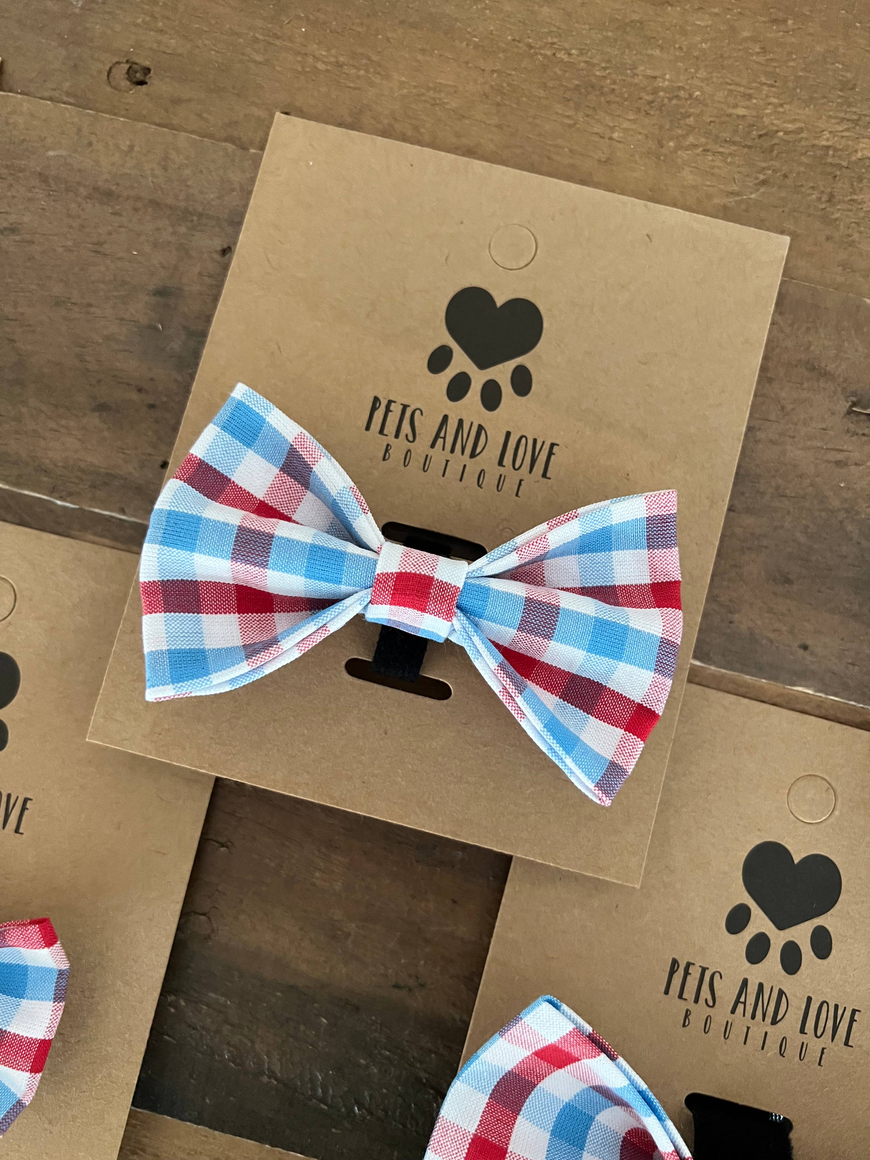 Pets and Love Boutique - Red White and Blue Gingham Pet Bow Tie