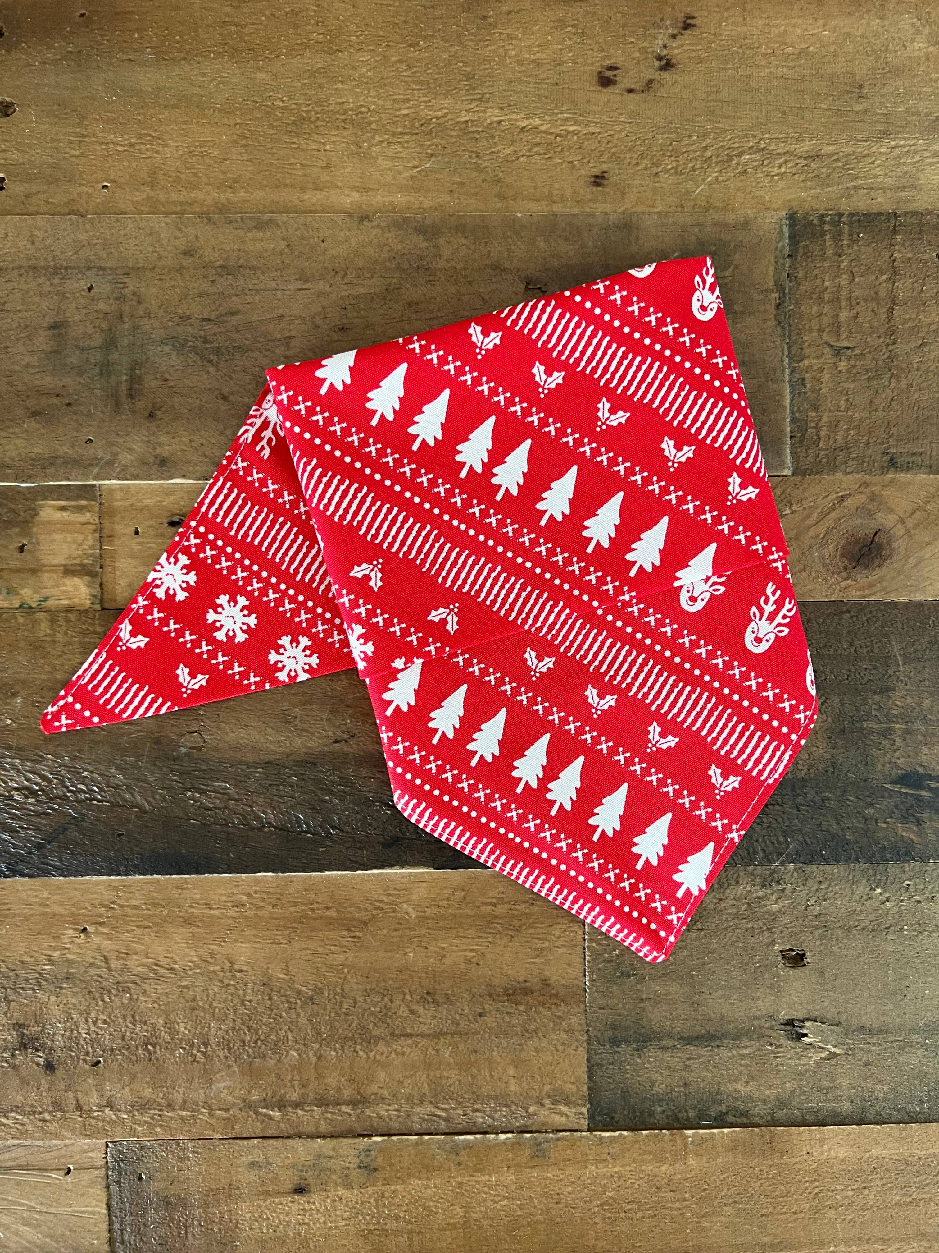 Christmas Sweater Print Red Dog Bandana: Medium
