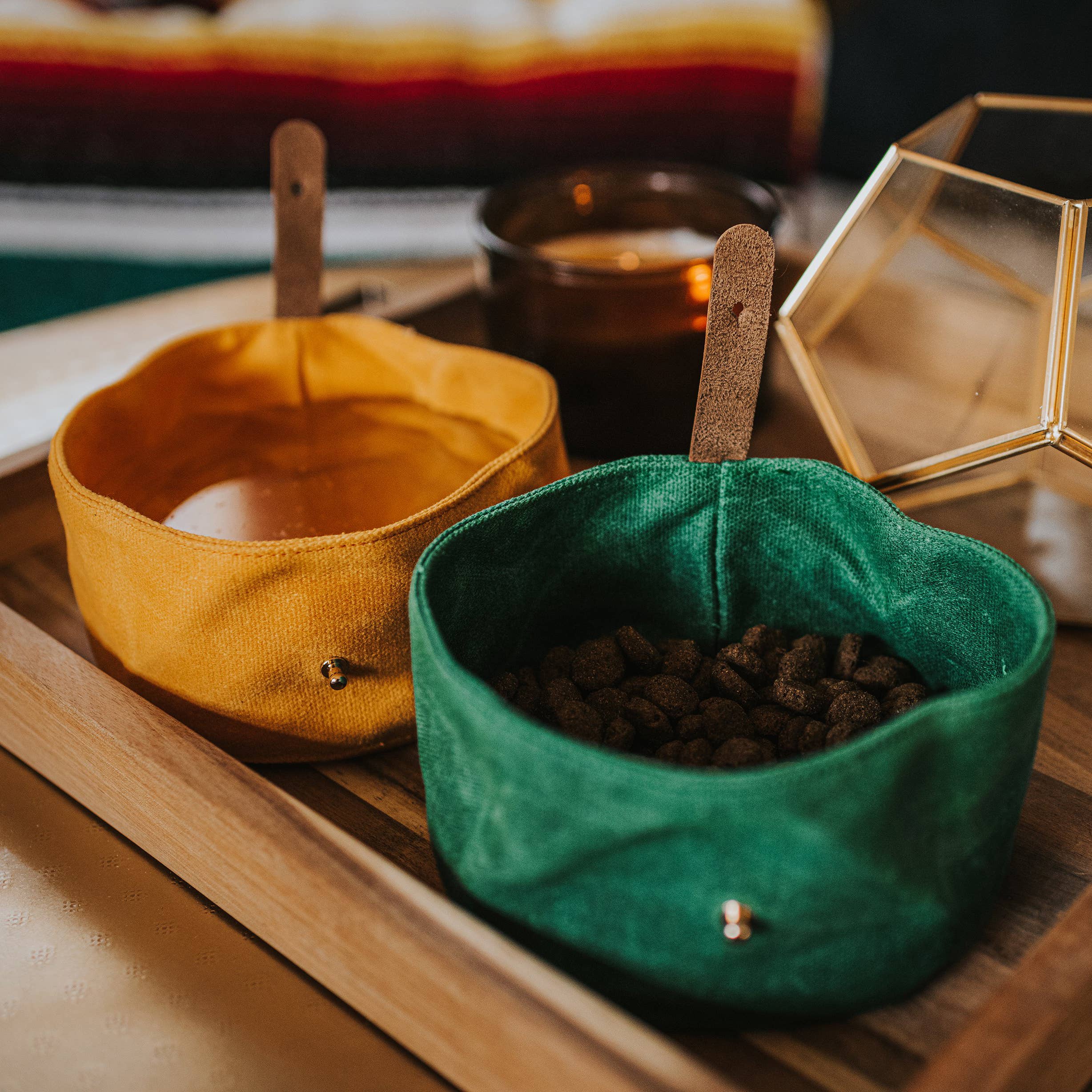 FoxMoth - Waxed Canvas & Vegan Leather Travel Bowls - Mustard