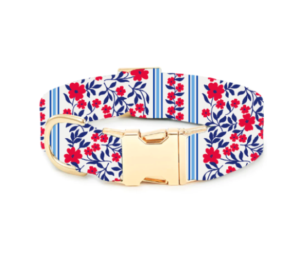 Red, White, & Bloom 4th of July Dog Collar