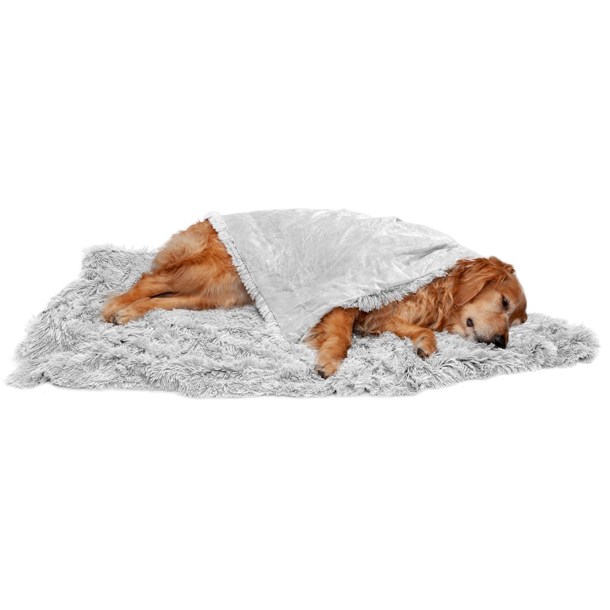 Long Fur & Velvet Pet Throw Blanket: Mist Gray / Extra Large