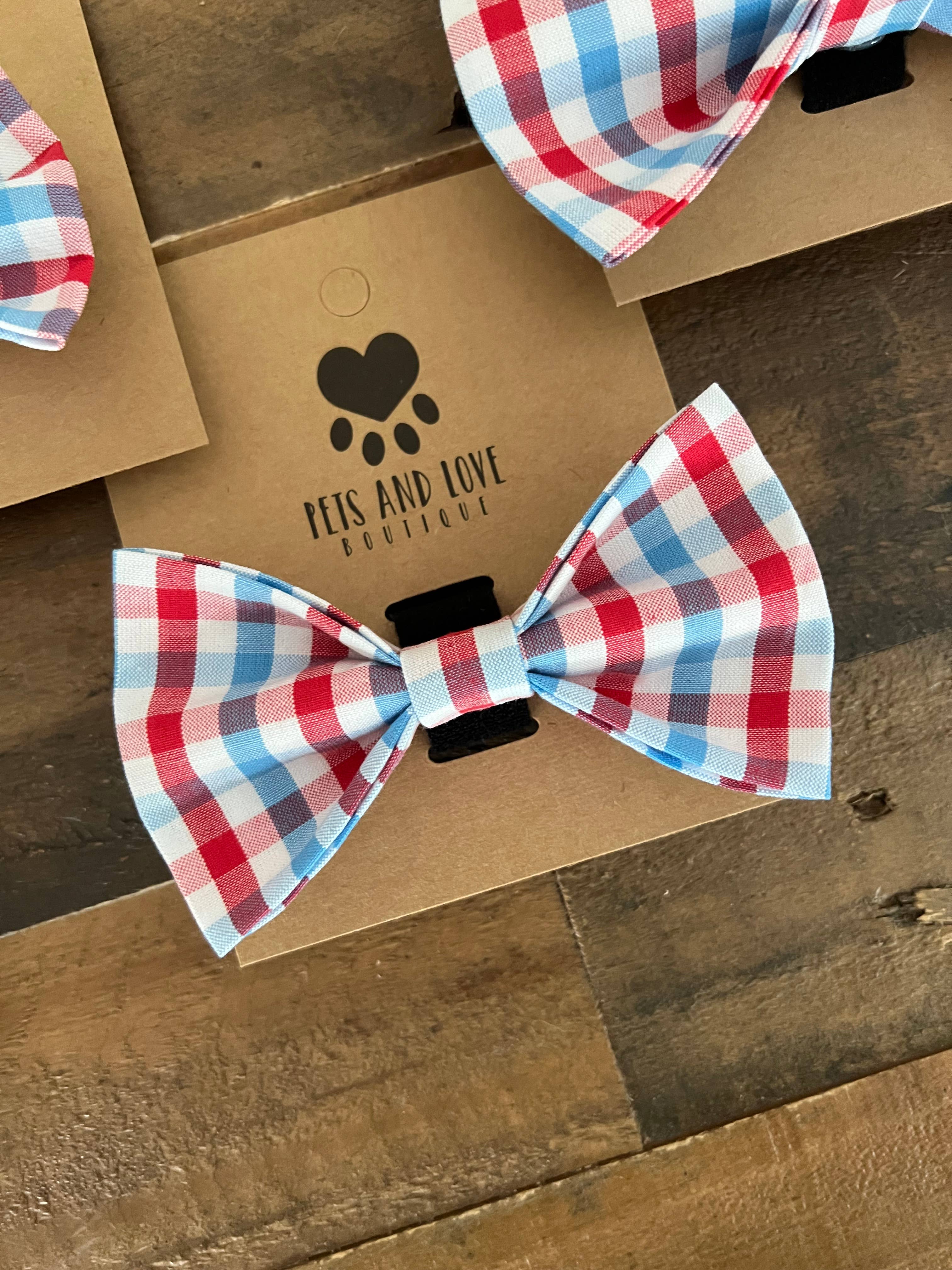 Pets and Love Boutique - Red White and Blue Gingham Pet Bow Tie