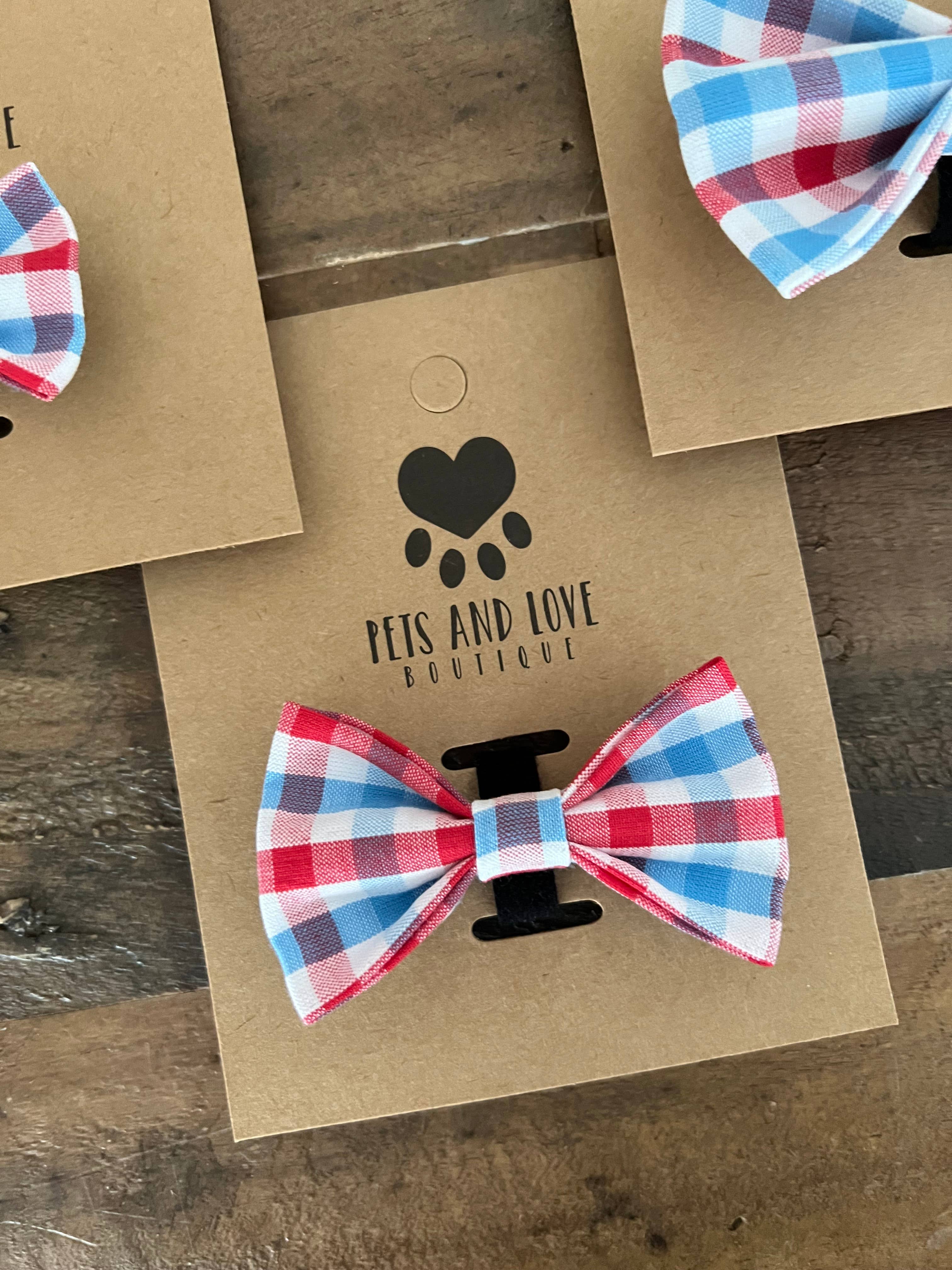 Pets and Love Boutique - Red White and Blue Gingham Pet Bow Tie