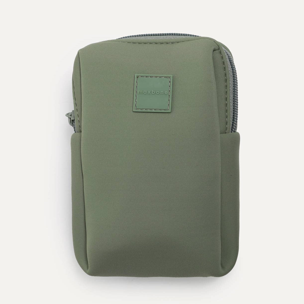 A sage colored pouch for carrying dog walking accessories.