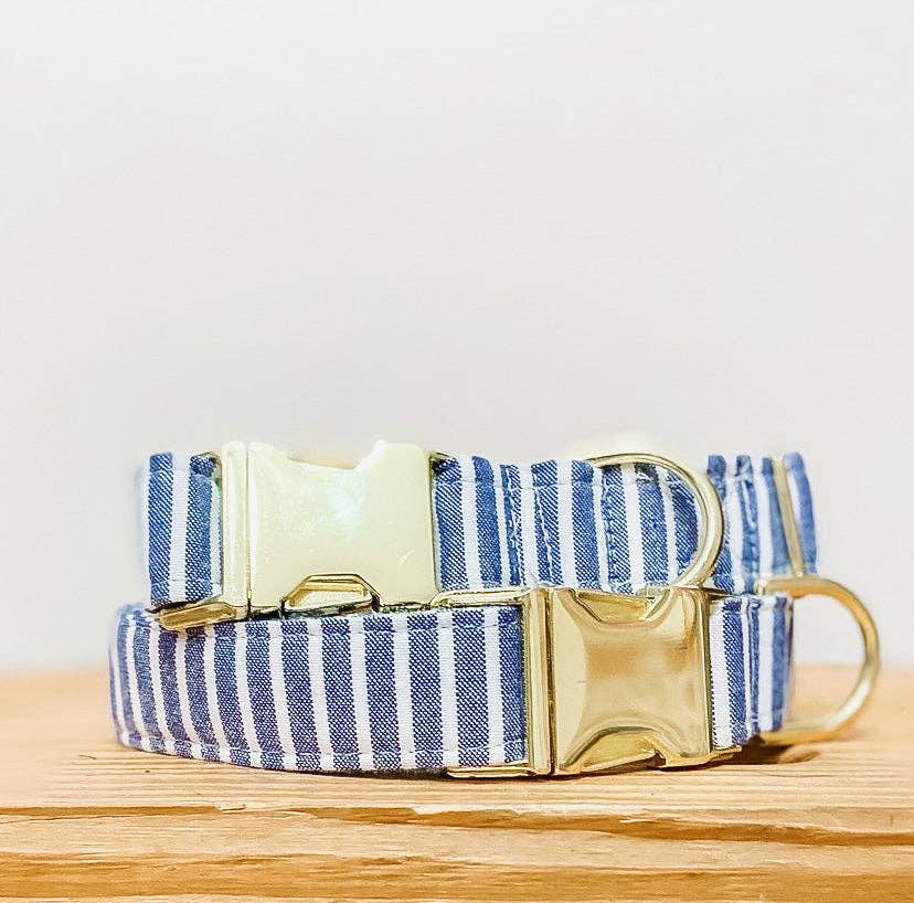 doggish - Striped denim chambray dog collar with gold buckle