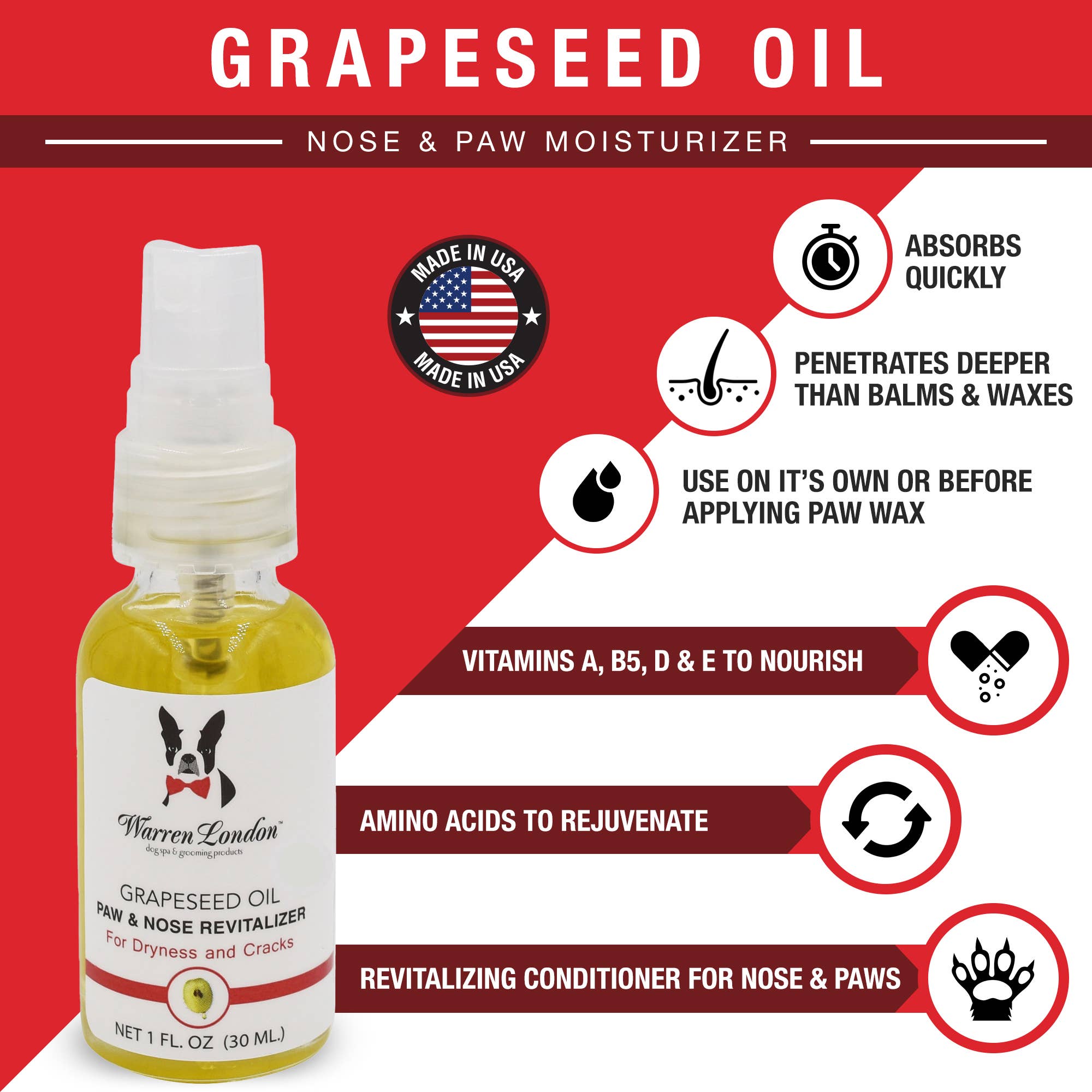 Warren London Dog Products - Grapeseed Oil Paw Revitalizer - 2 Sizes