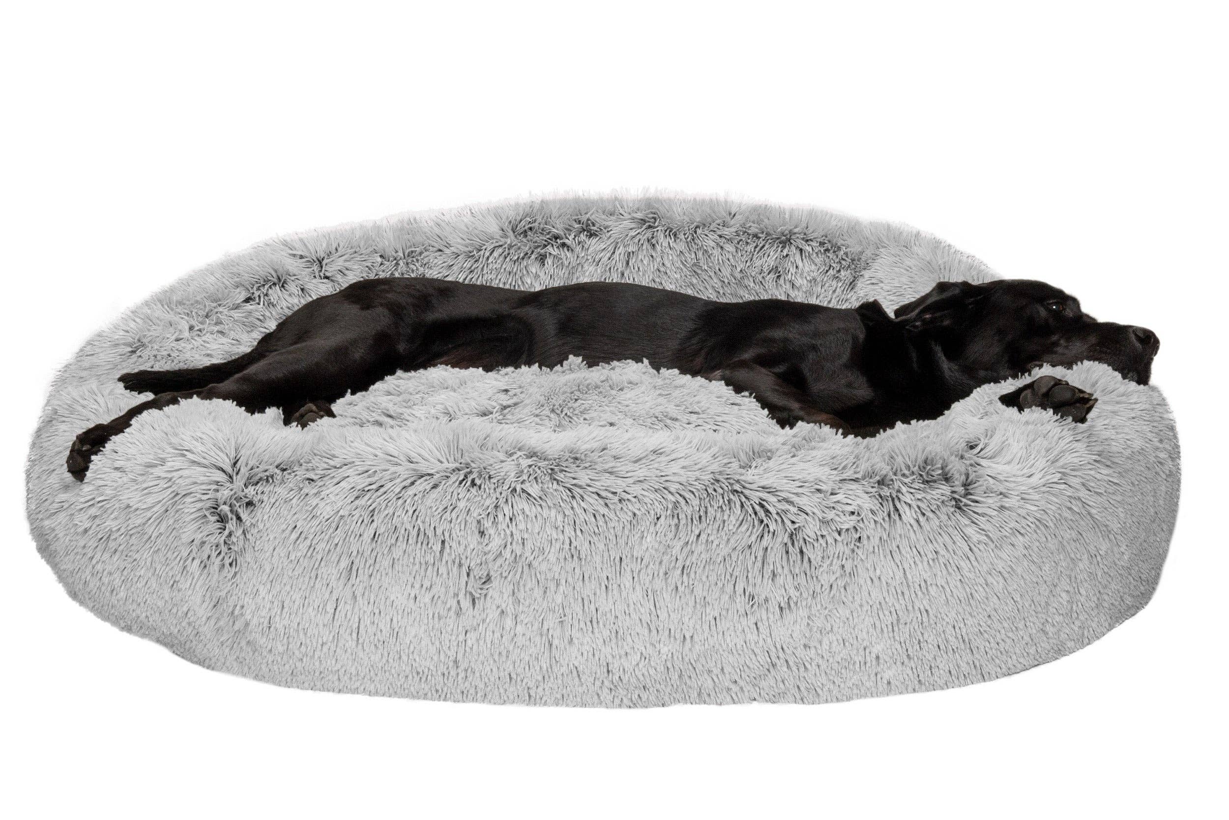 Calming Cuddler Long Fur Donut Dog Bed: Gray