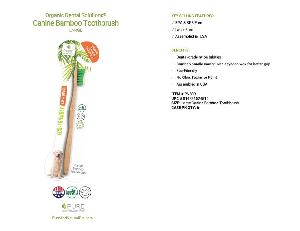 Pure and Natural Pet - Bamboo Toothbrush for Large Dogs - Organic Dental Solutions®