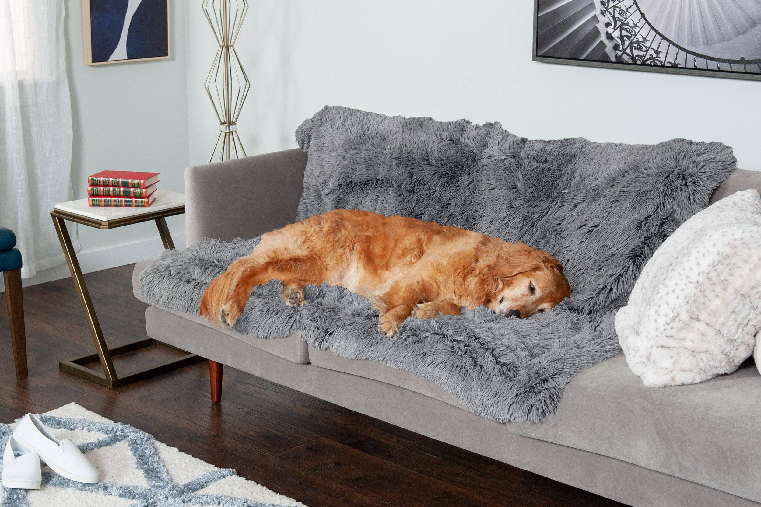 Long Fur & Velvet Pet Throw Blanket: Taupe / Medium