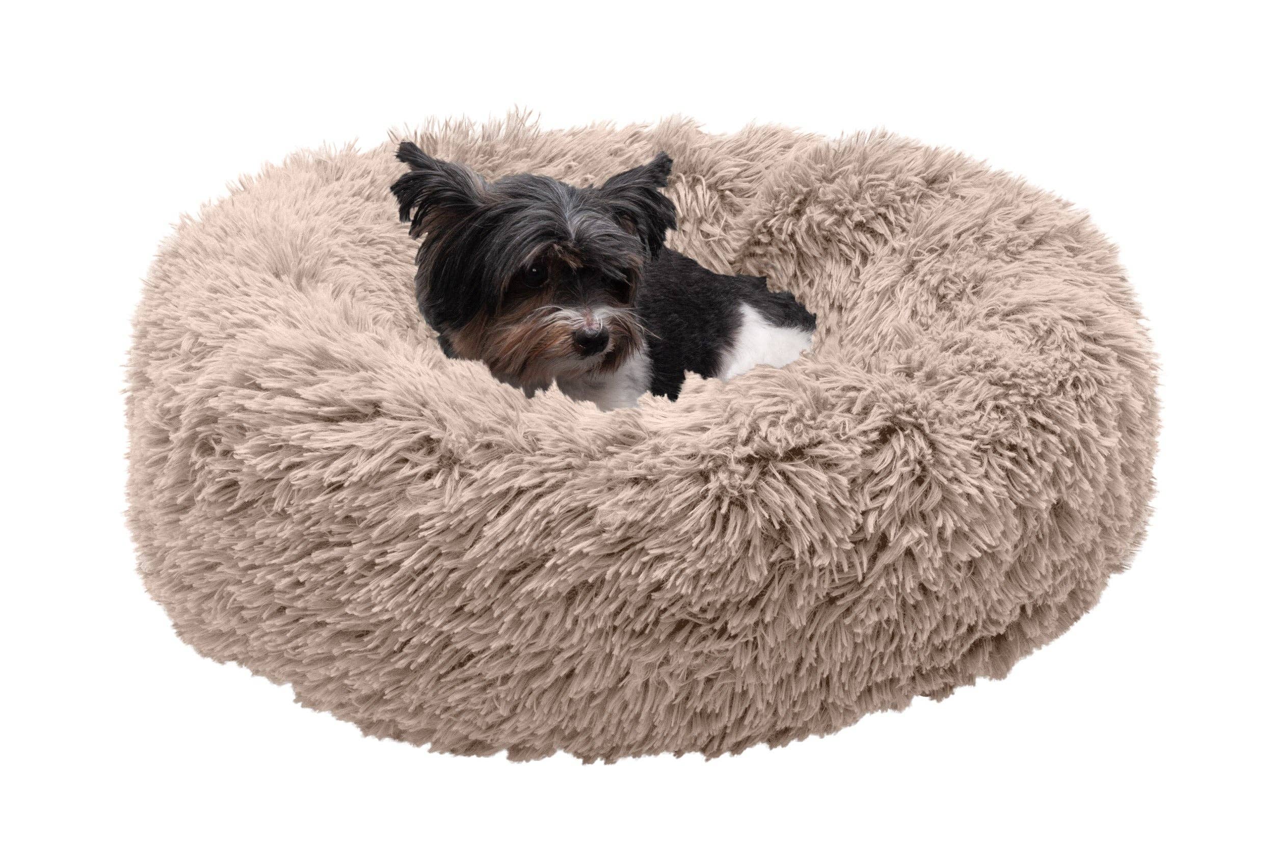 Calming Cuddler Long Fur Donut Dog Bed: Gray