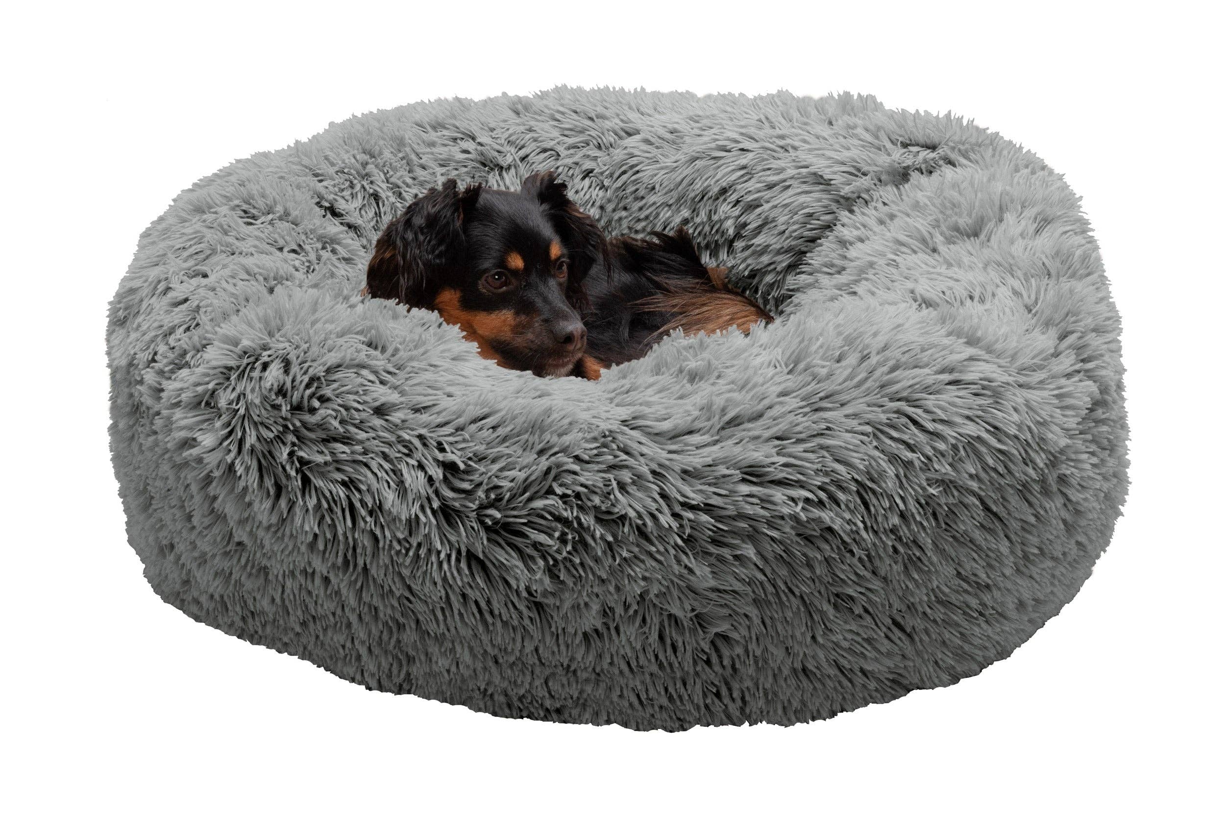 Calming Cuddler Long Fur Donut Dog Bed: Gray