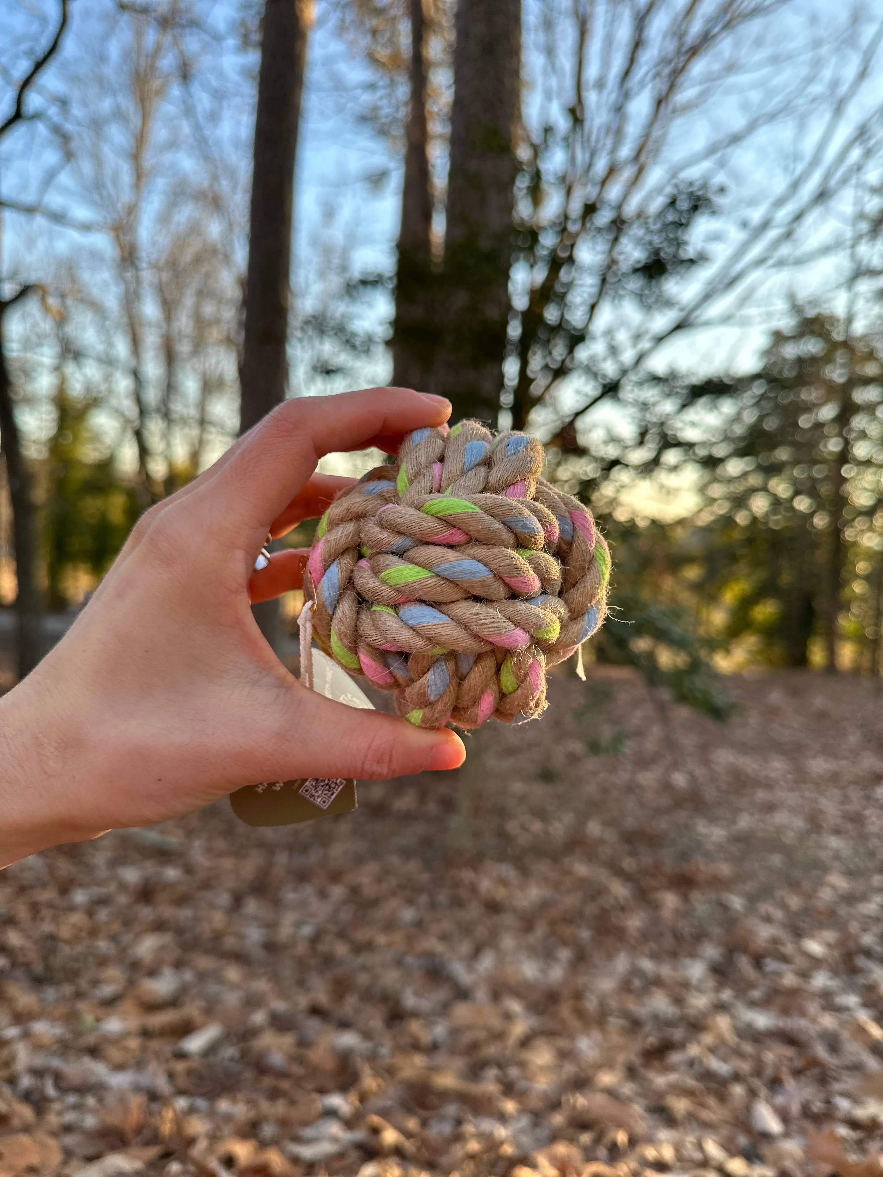Monli Handcrafted Pet Toys - Rainbow Hemp Knot Ball | Nature Hemp | Recycled Cotton | Eco