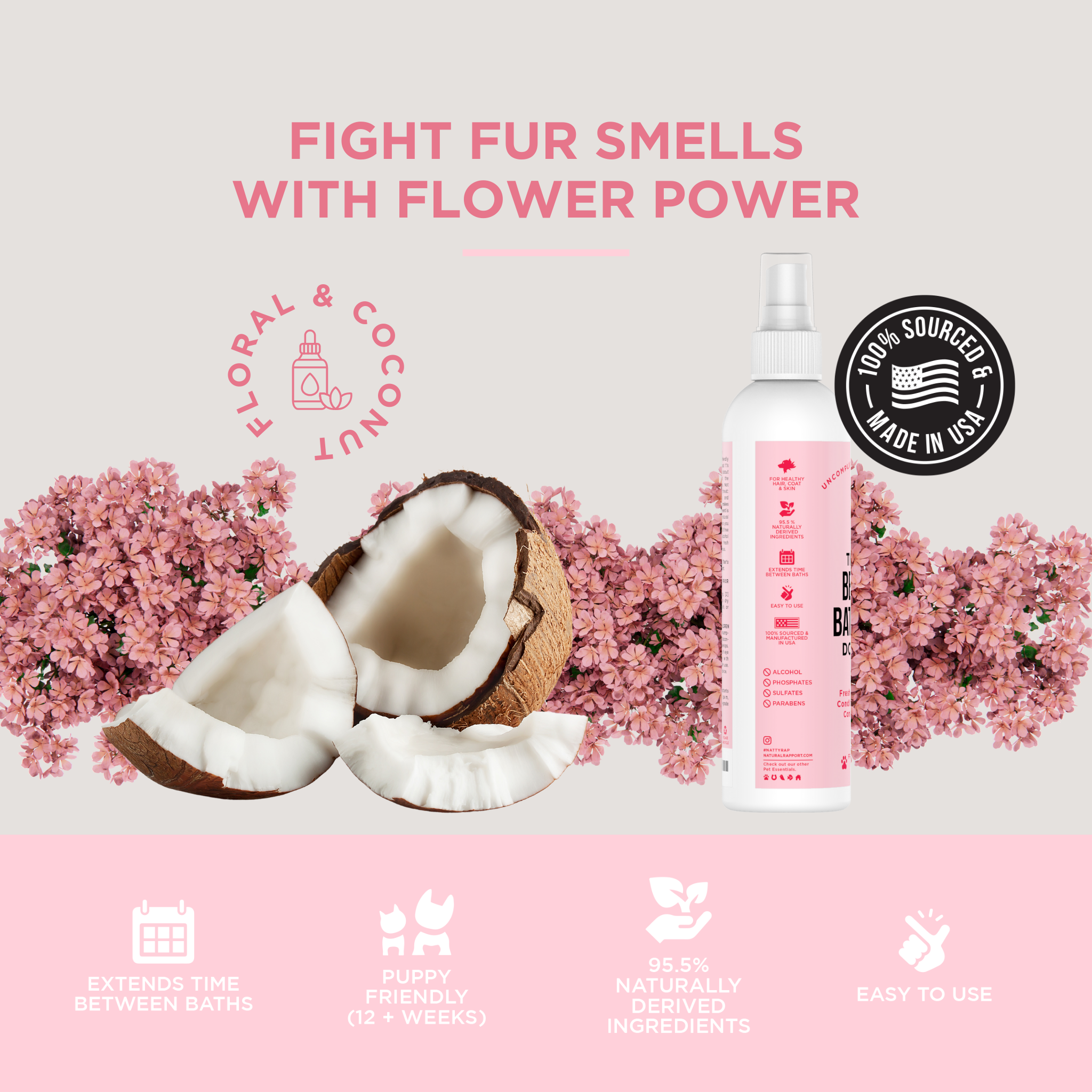 Natural Rapport - The Only Between Bath Spray Dogs Need - Floral & Coconut