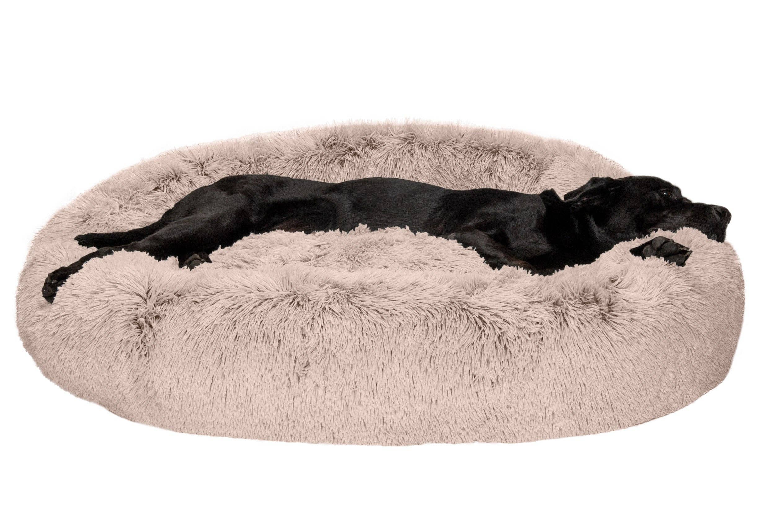 Calming Cuddler Long Fur Donut Dog Bed: Gray