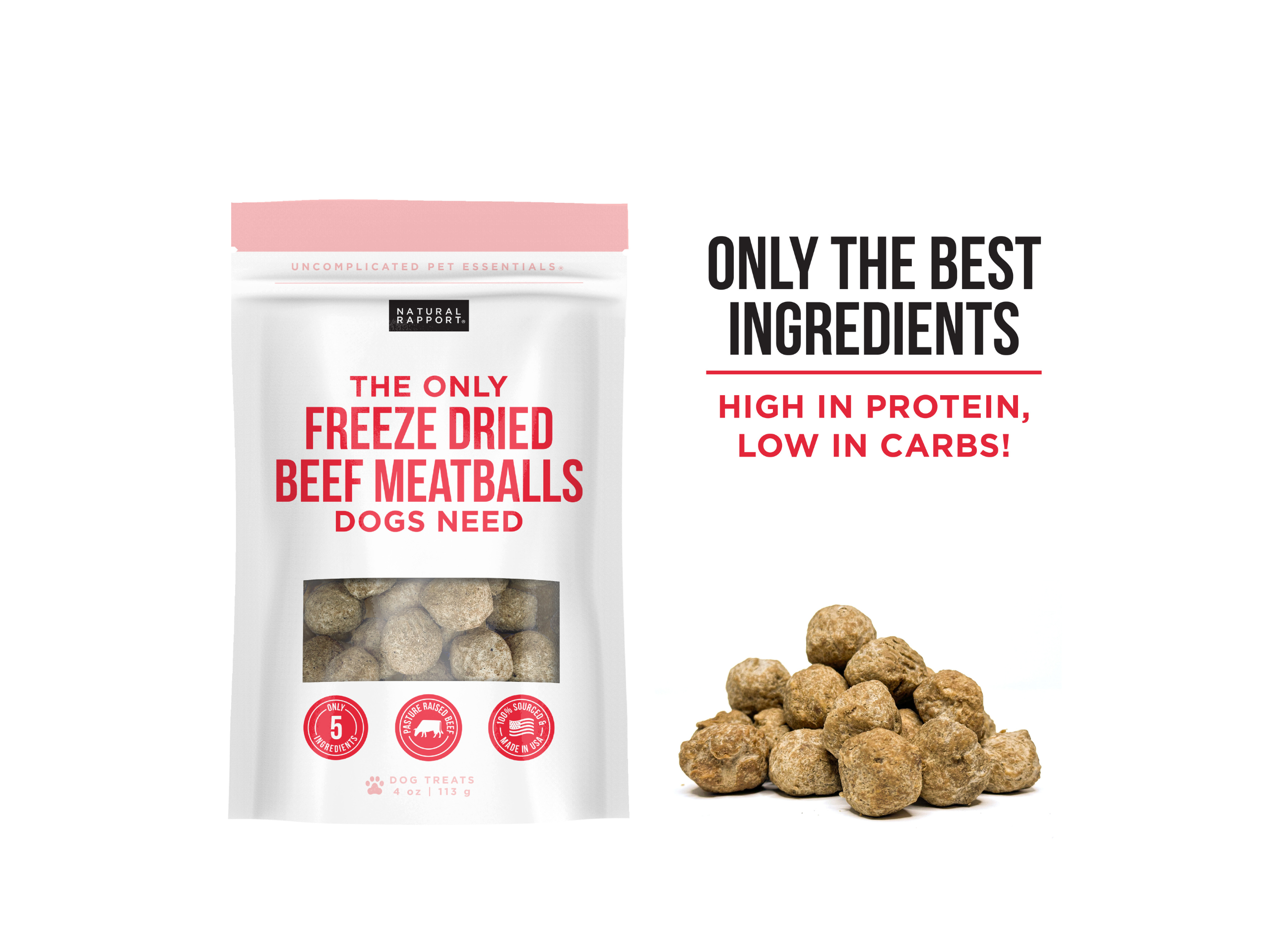 Natural Rapport - The Only Freeze Dried Beef Meatballs Dogs Need
