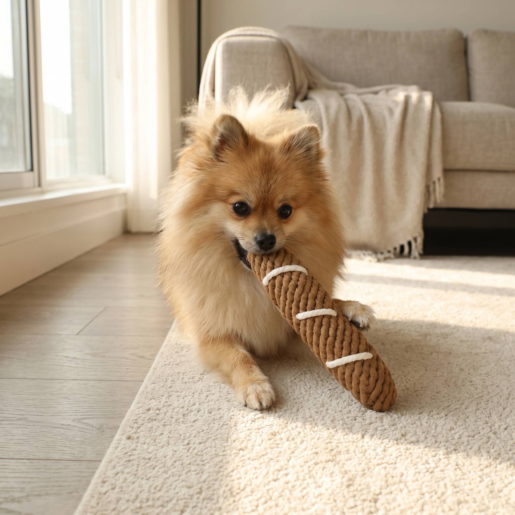 Monli Handcrafted Pet Toys - Handcrafted Baguette Pet Toy | Sustainable | Chew Toy
