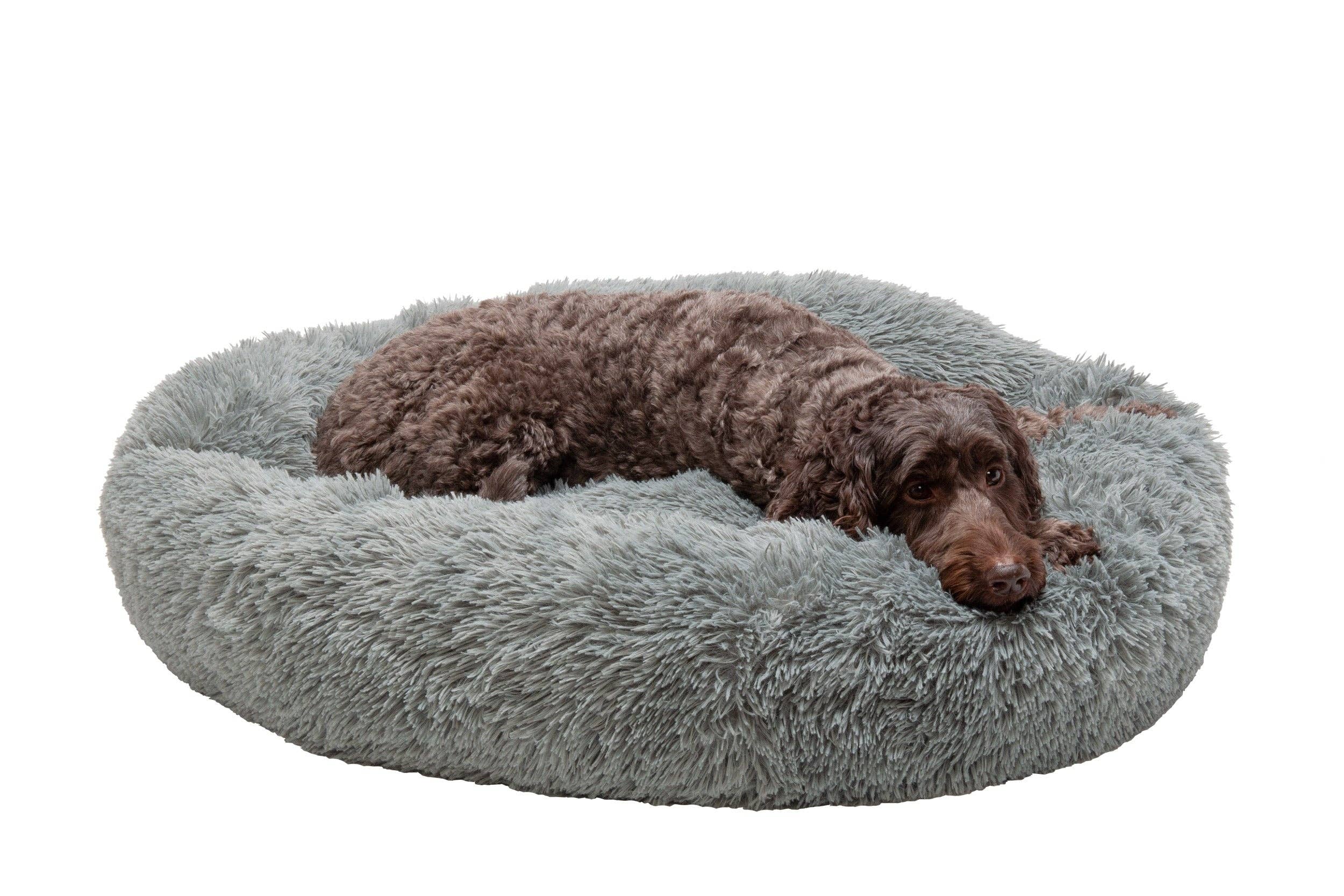 Calming Cuddler Long Fur Donut Dog Bed: Gray