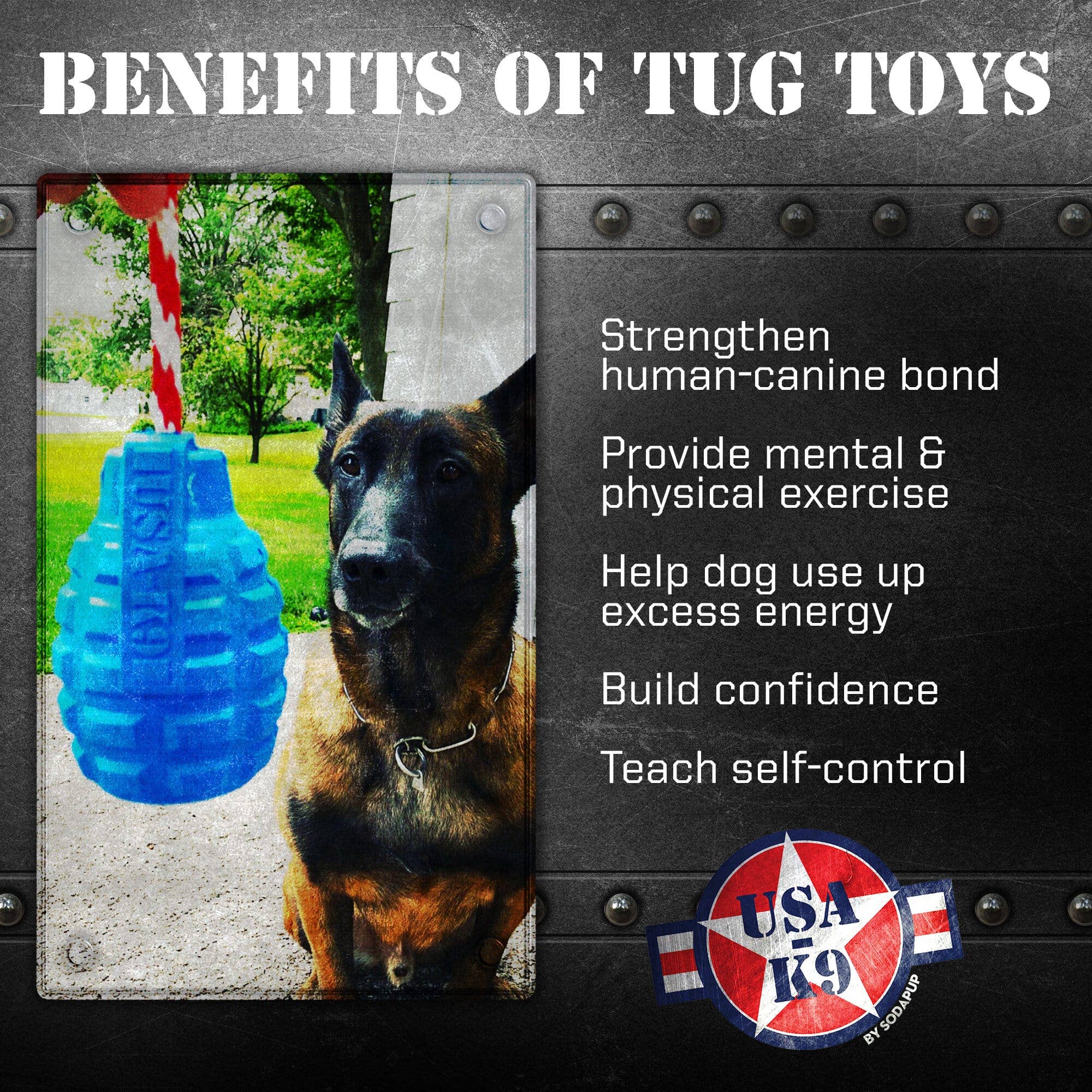 SodaPup Dog Toys - USA-K9 Grenade - Chew Toy - Reward Toy - Blue