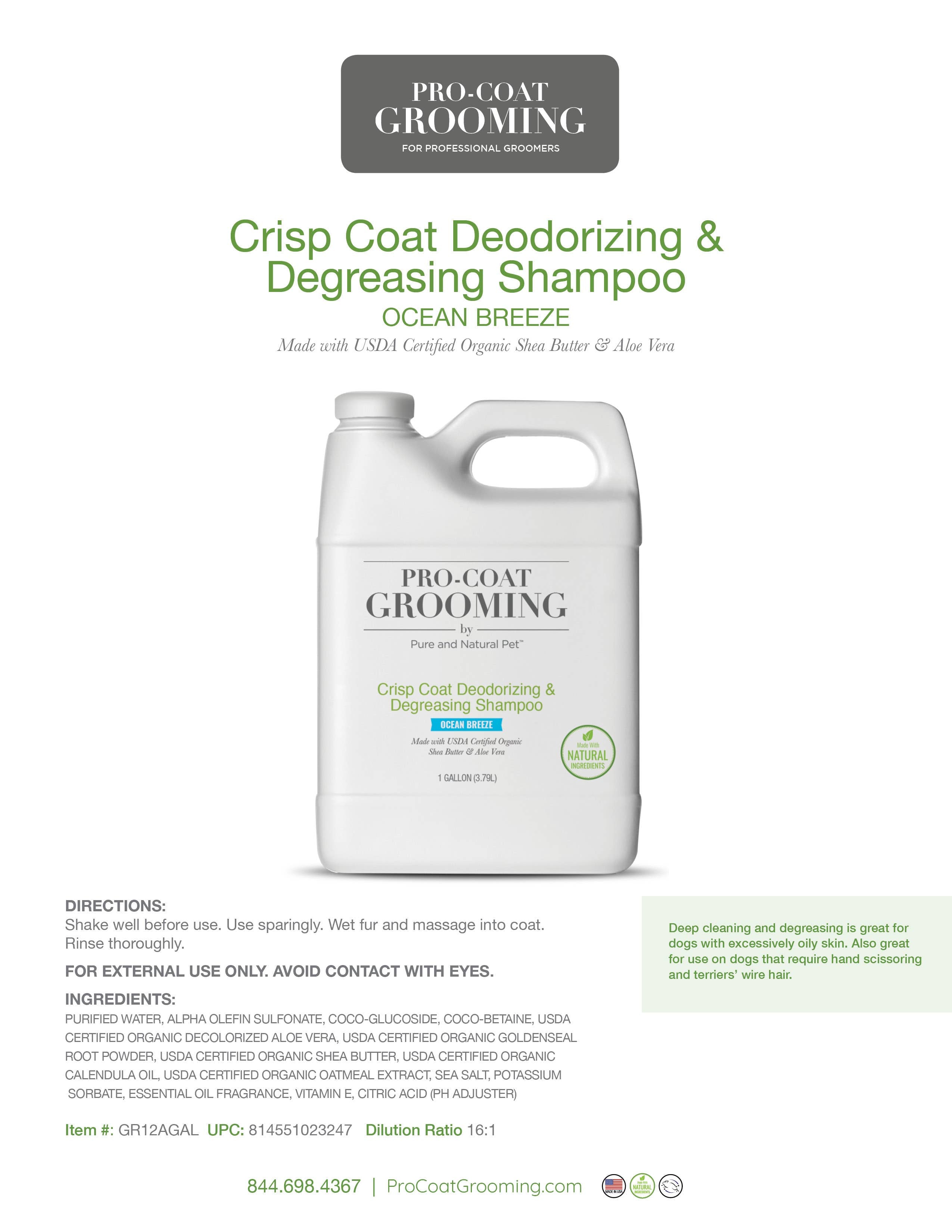 Pure and Natural Pet - Crisp Coat Deodorizing & Degreasing Shampoo (Dogs) - 1 Gal.